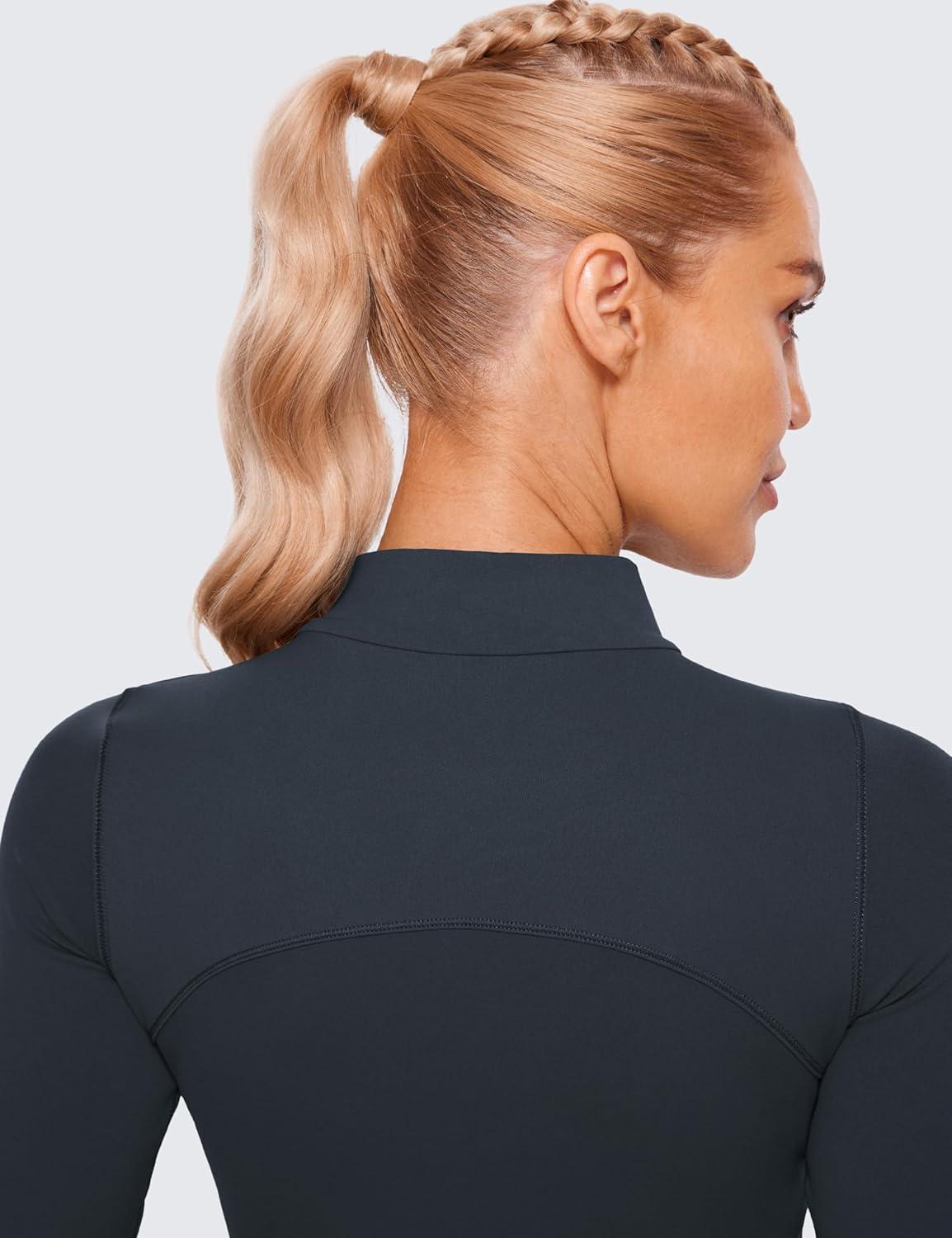 imageCRZ YOGA Butterluxe Mock Neck Long Sleeve Shirts for Women Workout Casual Tops Turtleneck Crop Slim Fall Base LayerTrue Navy