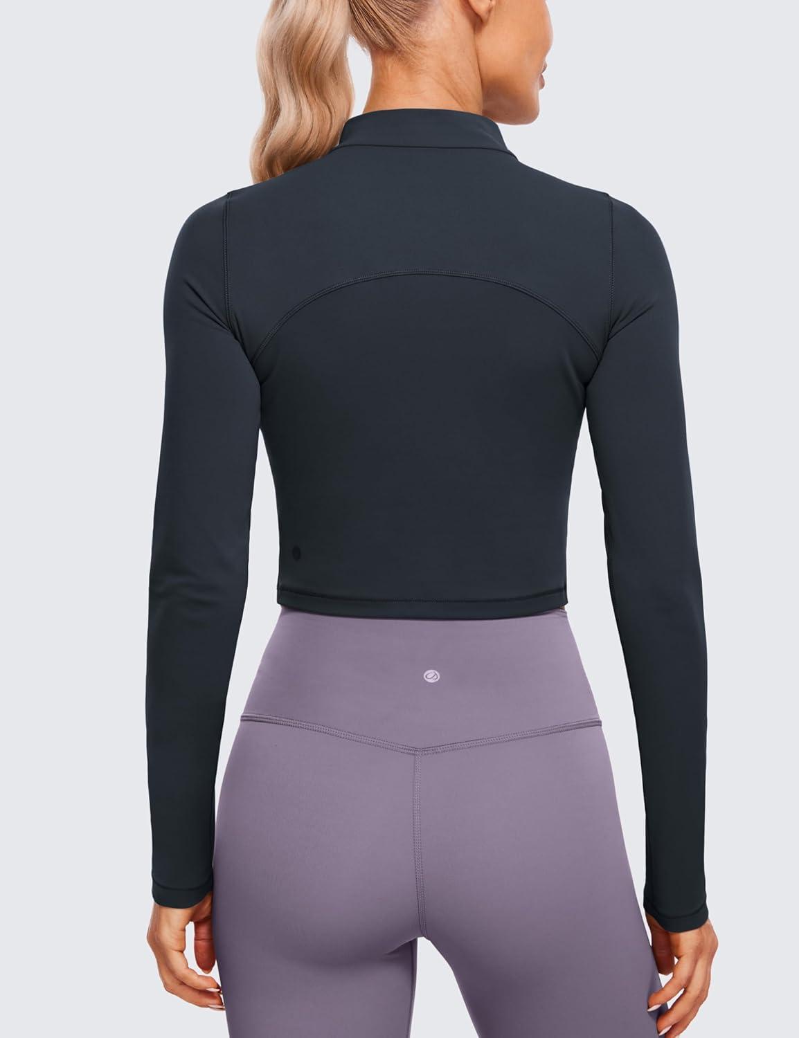 imageCRZ YOGA Butterluxe Mock Neck Long Sleeve Shirts for Women Workout Casual Tops Turtleneck Crop Slim Fall Base LayerTrue Navy