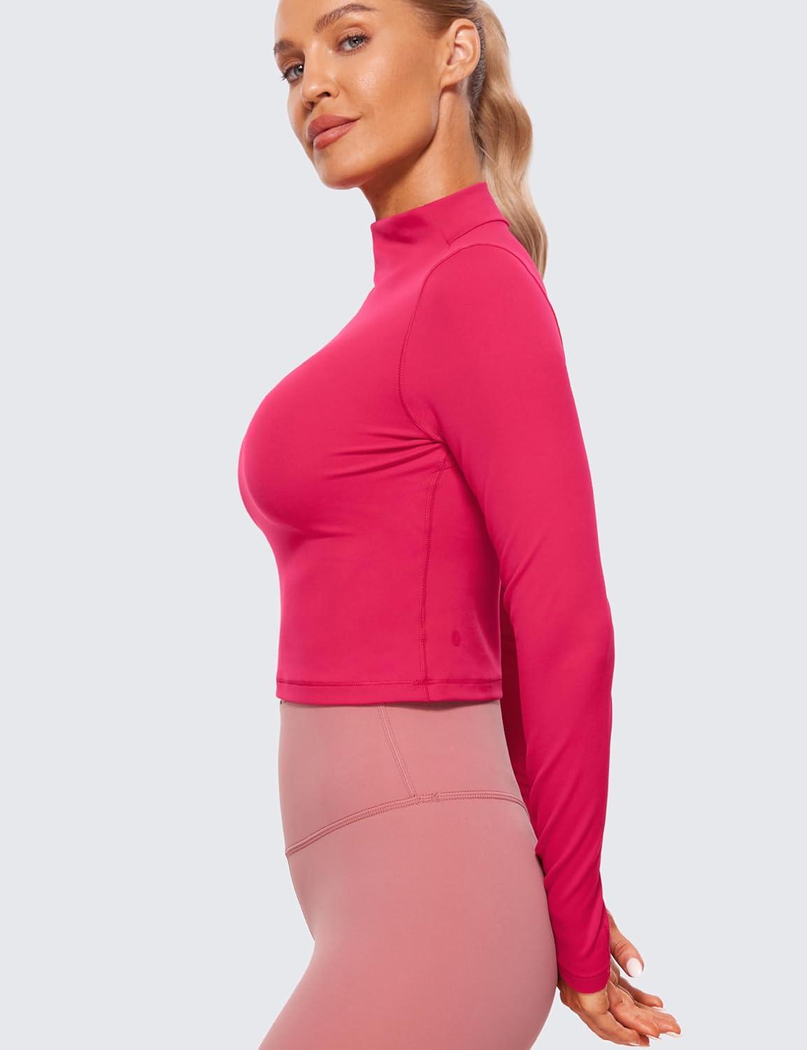imageCRZ YOGA Butterluxe Mock Neck Long Sleeve Shirts for Women Workout Casual Tops Turtleneck Crop Slim Fall Base LayerViva Magenta