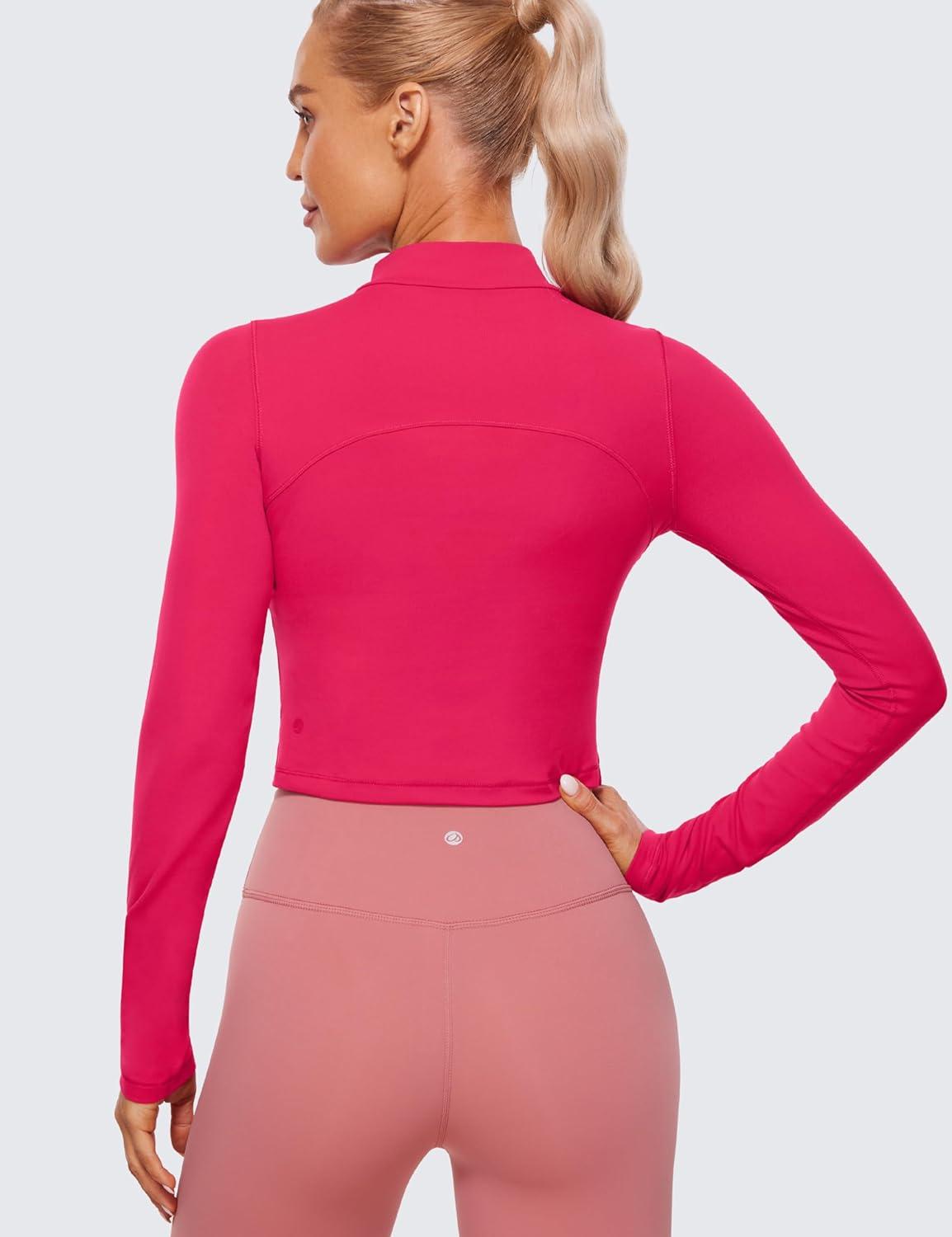 imageCRZ YOGA Butterluxe Mock Neck Long Sleeve Shirts for Women Workout Casual Tops Turtleneck Crop Slim Fall Base LayerViva Magenta