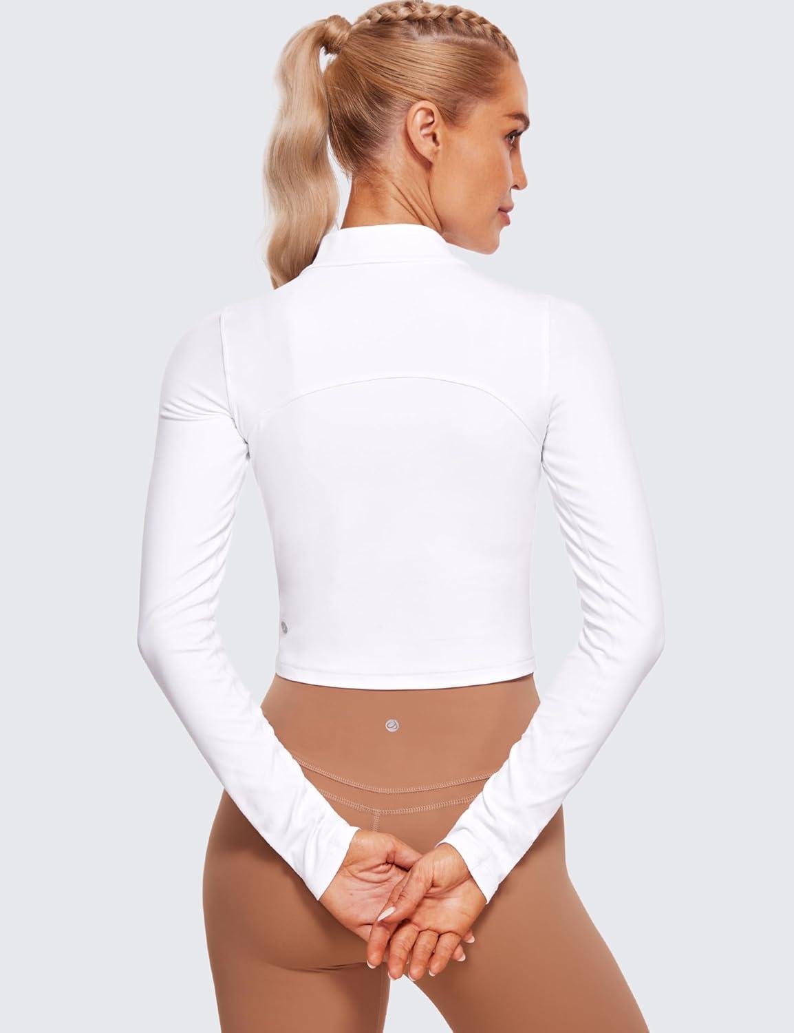 imageCRZ YOGA Butterluxe Mock Neck Long Sleeve Shirts for Women Workout Casual Tops Turtleneck Crop Slim Fall Base LayerWhite