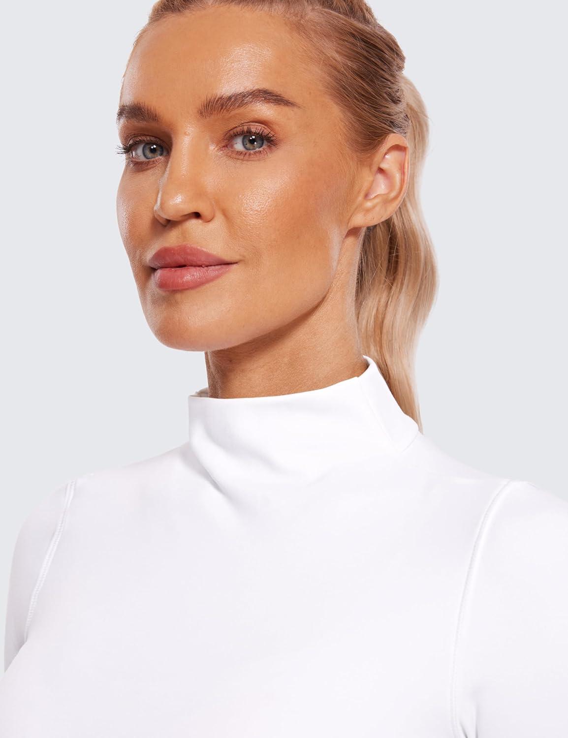 imageCRZ YOGA Butterluxe Mock Neck Long Sleeve Shirts for Women Workout Casual Tops Turtleneck Crop Slim Fall Base LayerWhite