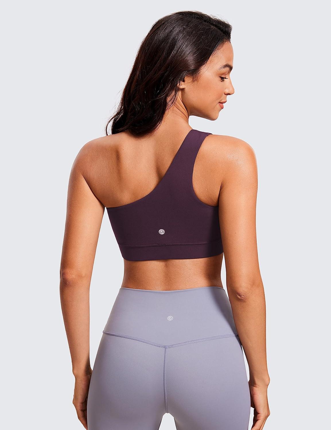 imageCRZ YOGA Butterluxe One Shoulder Sports Bras for Women Sleeveless One Strap Low Impact Asymmetrical Workout Yoga TopsDeep Purple