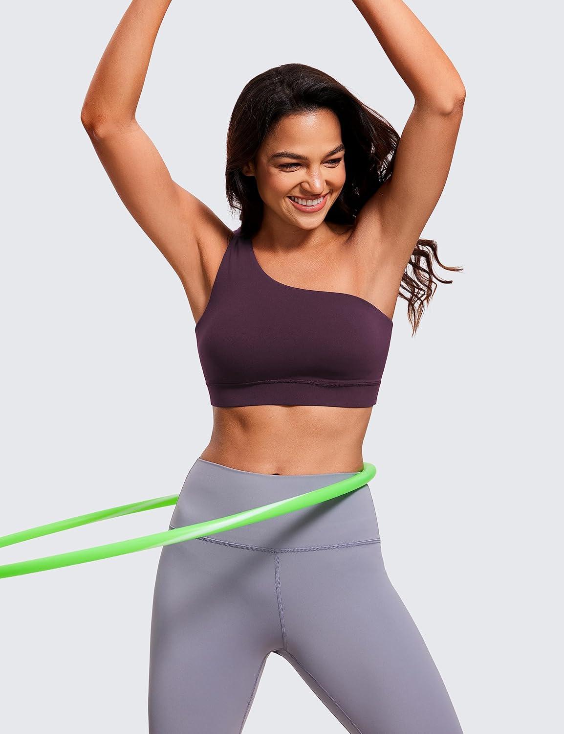 imageCRZ YOGA Butterluxe One Shoulder Sports Bras for Women Sleeveless One Strap Low Impact Asymmetrical Workout Yoga TopsDeep Purple