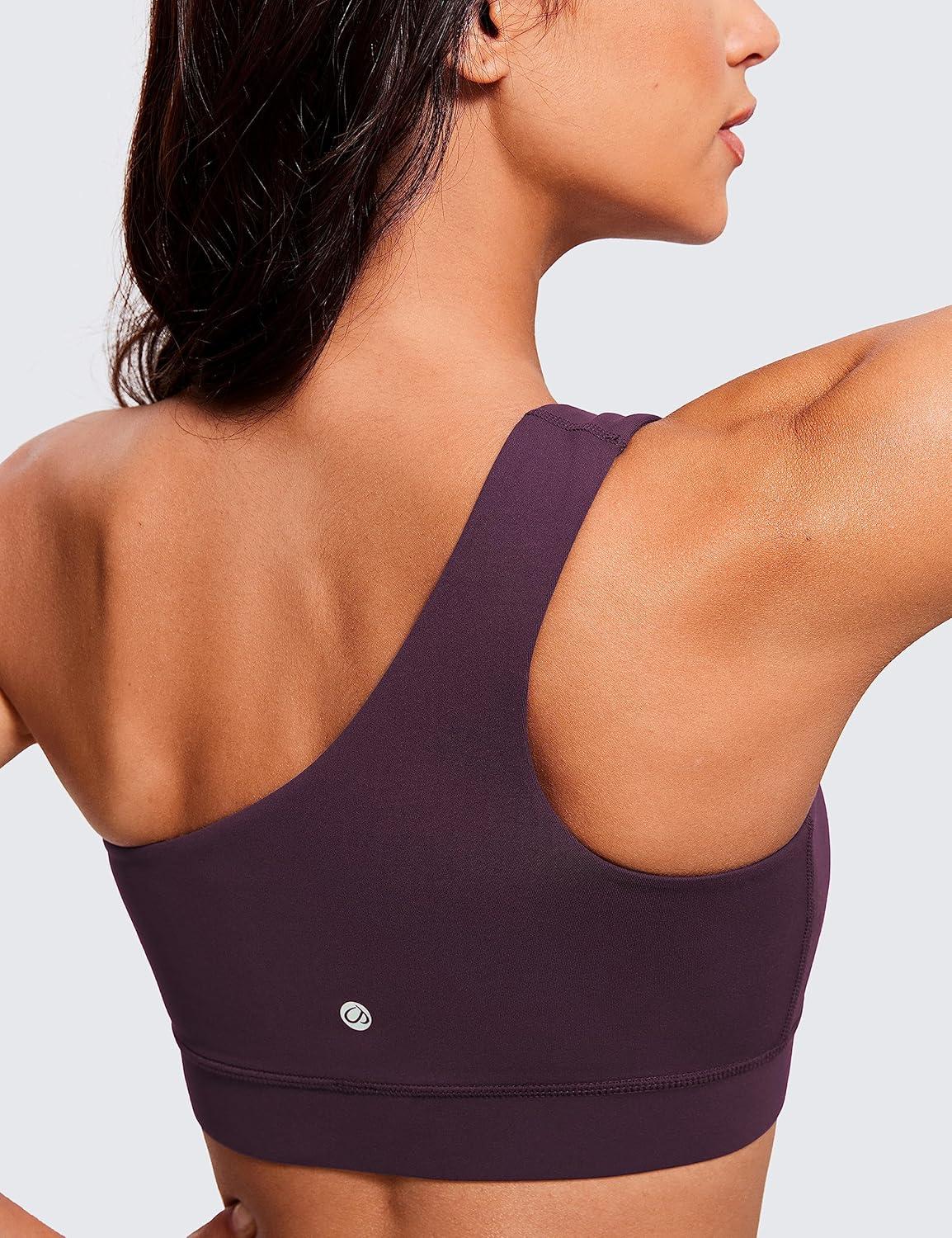 imageCRZ YOGA Butterluxe One Shoulder Sports Bras for Women Sleeveless One Strap Low Impact Asymmetrical Workout Yoga TopsDeep Purple