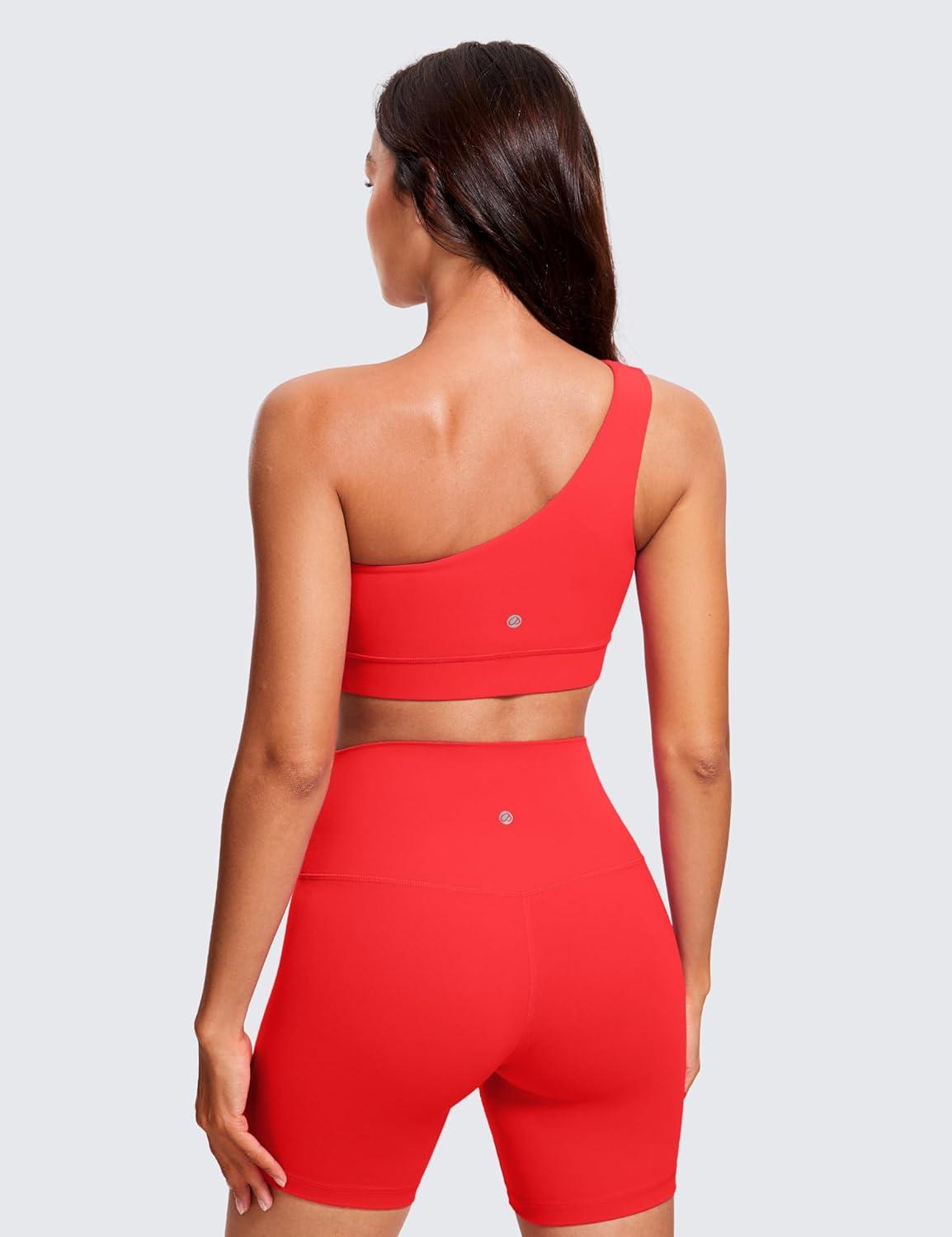 imageCRZ YOGA Butterluxe One Shoulder Sports Bras for Women Sleeveless One Strap Low Impact Asymmetrical Workout Yoga TopsDeep Red
