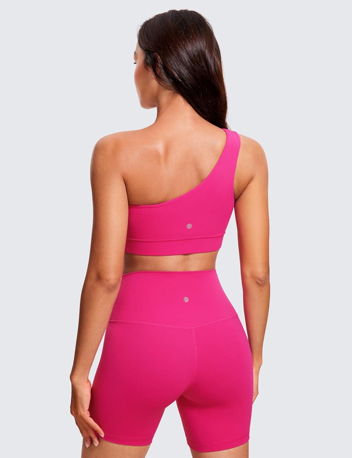 imageCRZ YOGA Butterluxe One Shoulder Sports Bras for Women Sleeveless One Strap Low Impact Asymmetrical Workout Yoga TopsGranita Pink