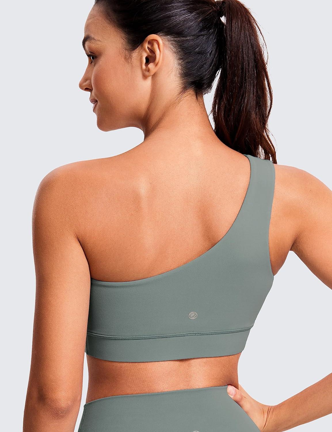 imageCRZ YOGA Butterluxe One Shoulder Sports Bras for Women Sleeveless One Strap Low Impact Asymmetrical Workout Yoga TopsGrey Sage
