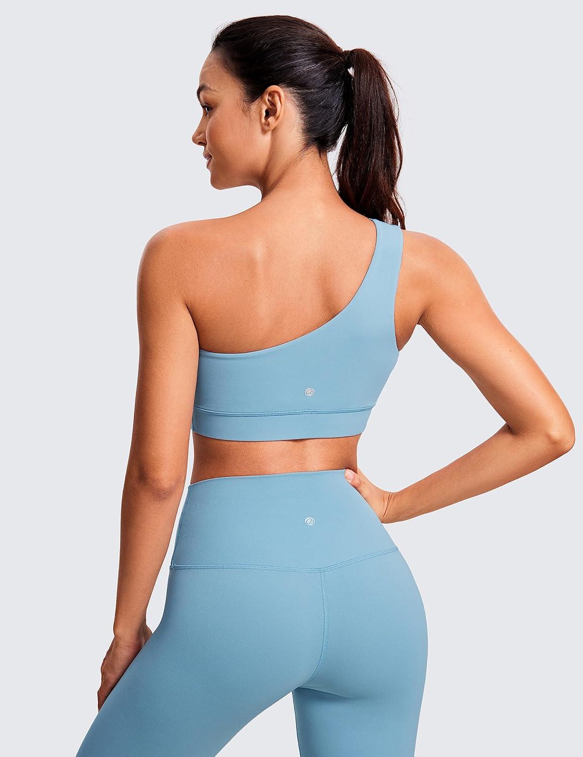 imageCRZ YOGA Butterluxe One Shoulder Sports Bras for Women Sleeveless One Strap Low Impact Asymmetrical Workout Yoga TopsPure Blue