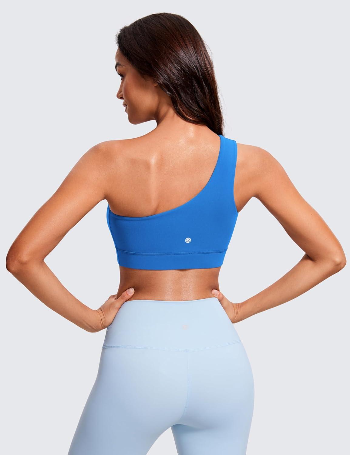 imageCRZ YOGA Butterluxe One Shoulder Sports Bras for Women Sleeveless One Strap Low Impact Asymmetrical Workout Yoga TopsSparkle Blue