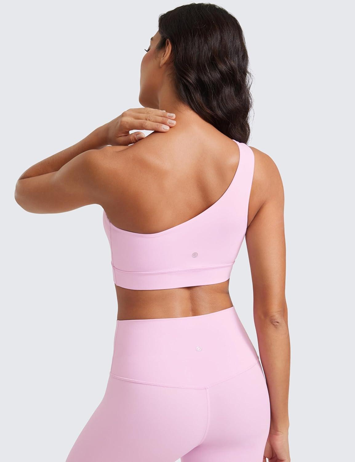 imageCRZ YOGA Butterluxe One Shoulder Sports Bras for Women Sleeveless One Strap Low Impact Asymmetrical Workout Yoga TopsVita Pink
