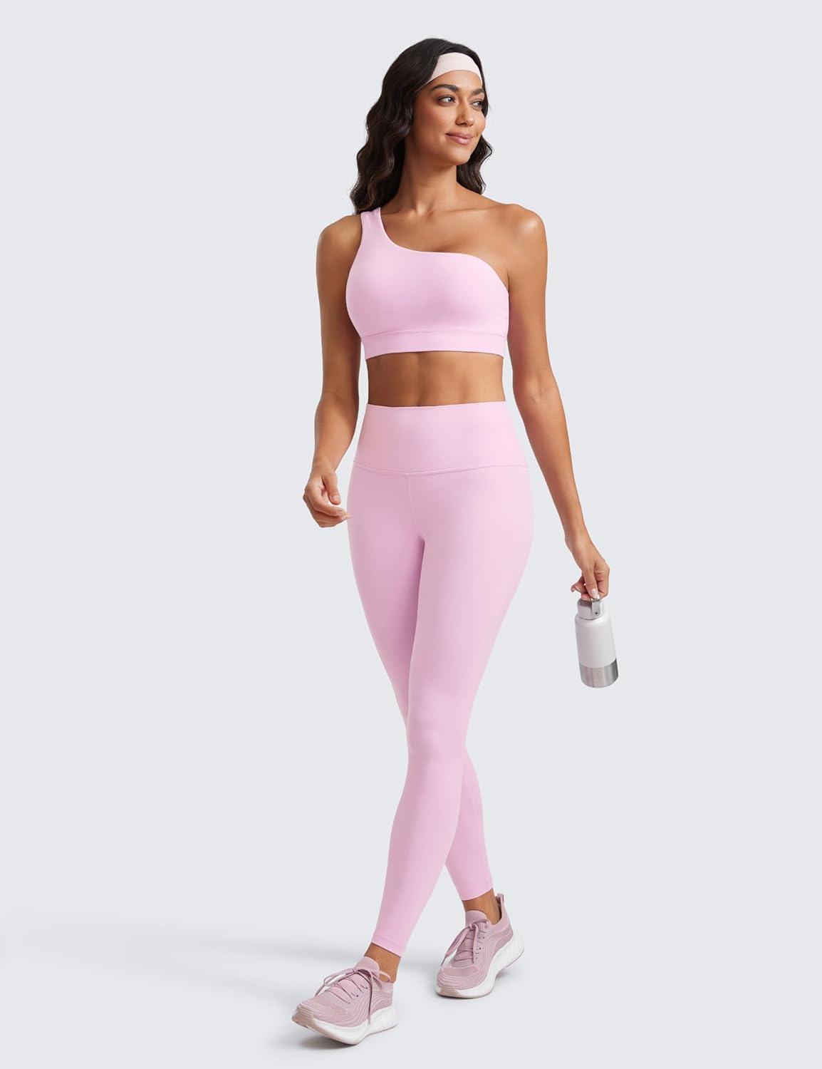 imageCRZ YOGA Butterluxe One Shoulder Sports Bras for Women Sleeveless One Strap Low Impact Asymmetrical Workout Yoga TopsVita Pink