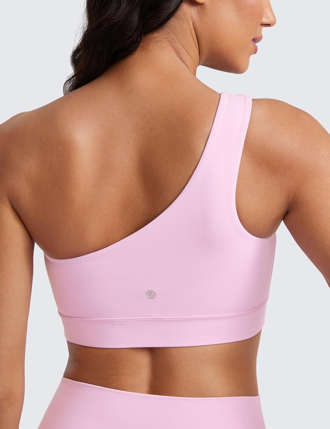 imageCRZ YOGA Butterluxe One Shoulder Sports Bras for Women Sleeveless One Strap Low Impact Asymmetrical Workout Yoga TopsVita Pink