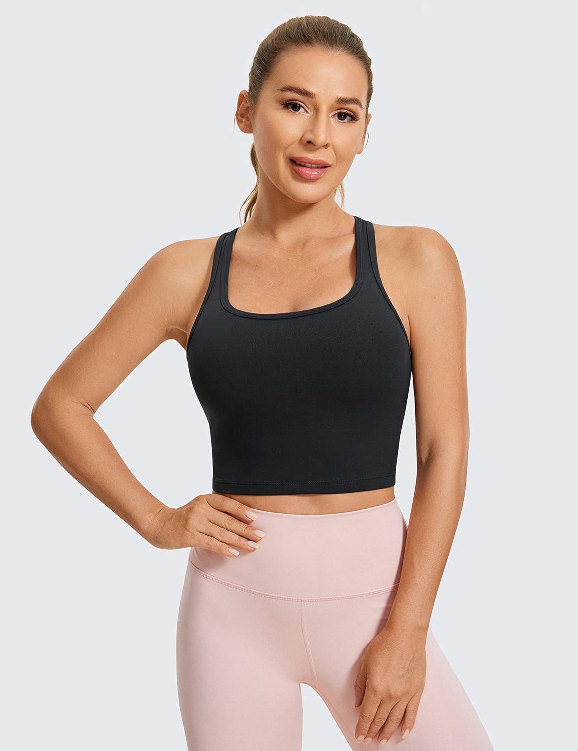 imageCRZ YOGA Butterluxe Racerback Crop Tank Tops for Women Padded YBack Longline Sports Bras Scoop Neck Workout YogaBlack