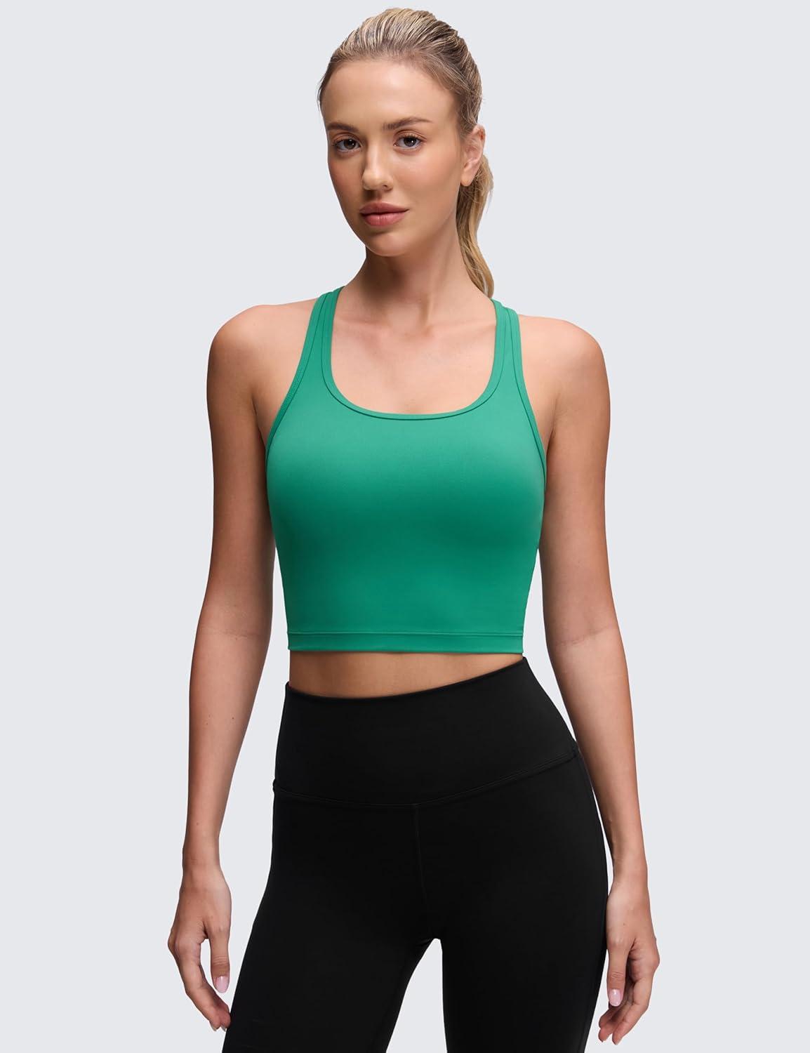 imageCRZ YOGA Butterluxe Racerback Crop Tank Tops for Women Padded YBack Longline Sports Bras Scoop Neck Workout YogaCascadia Green