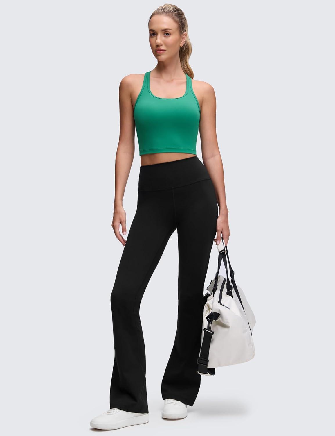 imageCRZ YOGA Butterluxe Racerback Crop Tank Tops for Women Padded YBack Longline Sports Bras Scoop Neck Workout YogaCascadia Green