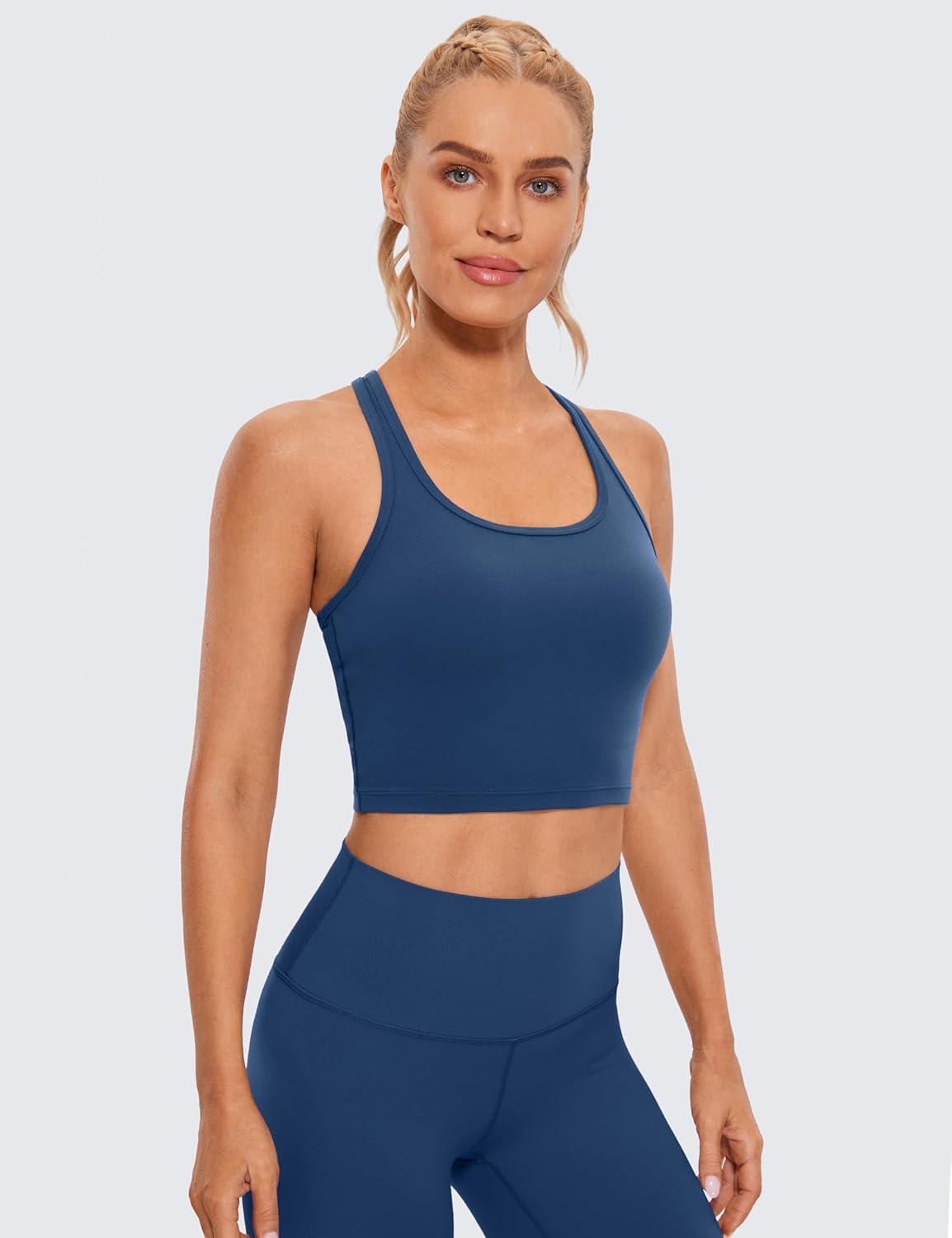imageCRZ YOGA Butterluxe Racerback Crop Tank Tops for Women Padded YBack Longline Sports Bras Scoop Neck Workout YogaFrench Navy