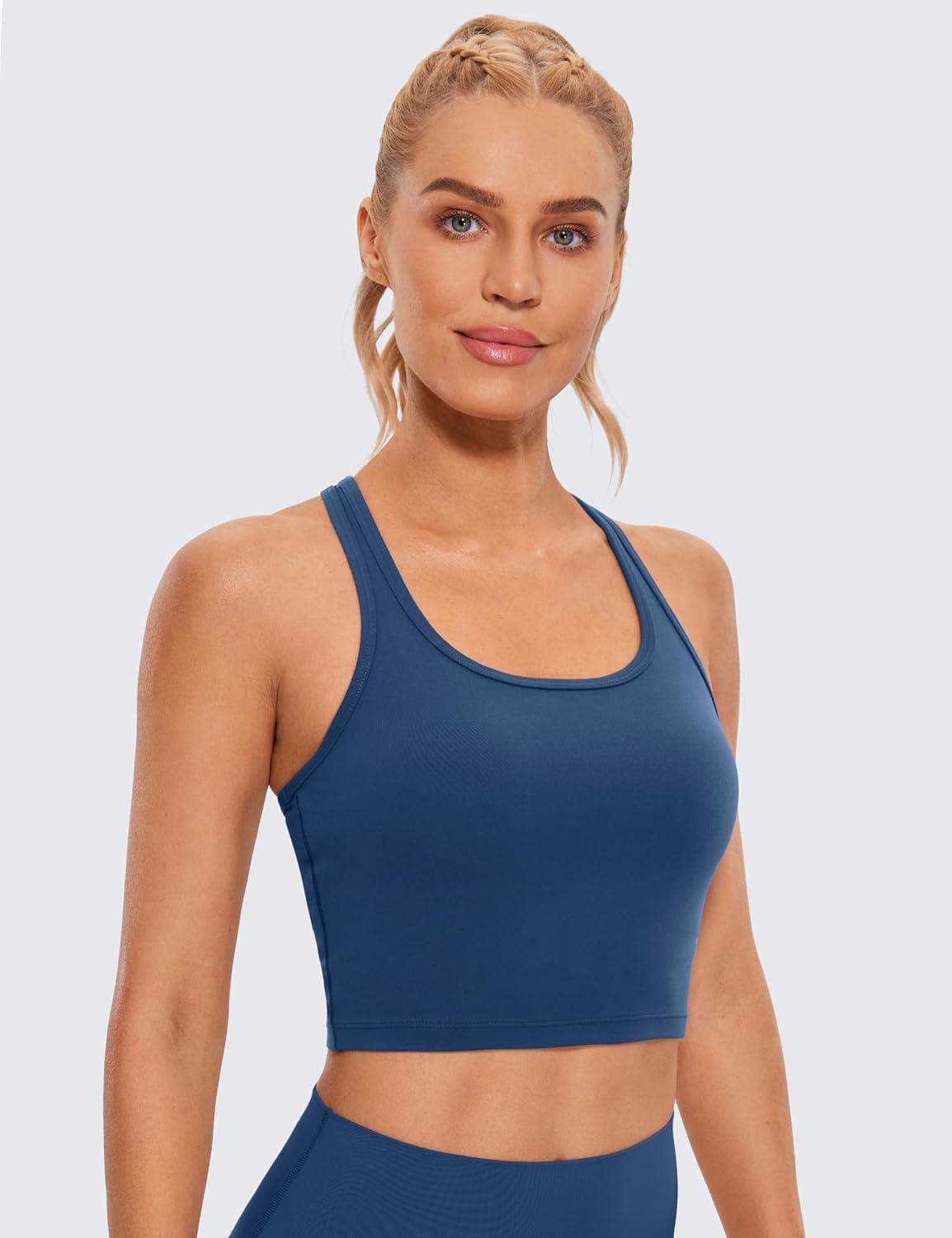 imageCRZ YOGA Butterluxe Racerback Crop Tank Tops for Women Padded YBack Longline Sports Bras Scoop Neck Workout YogaFrench Navy