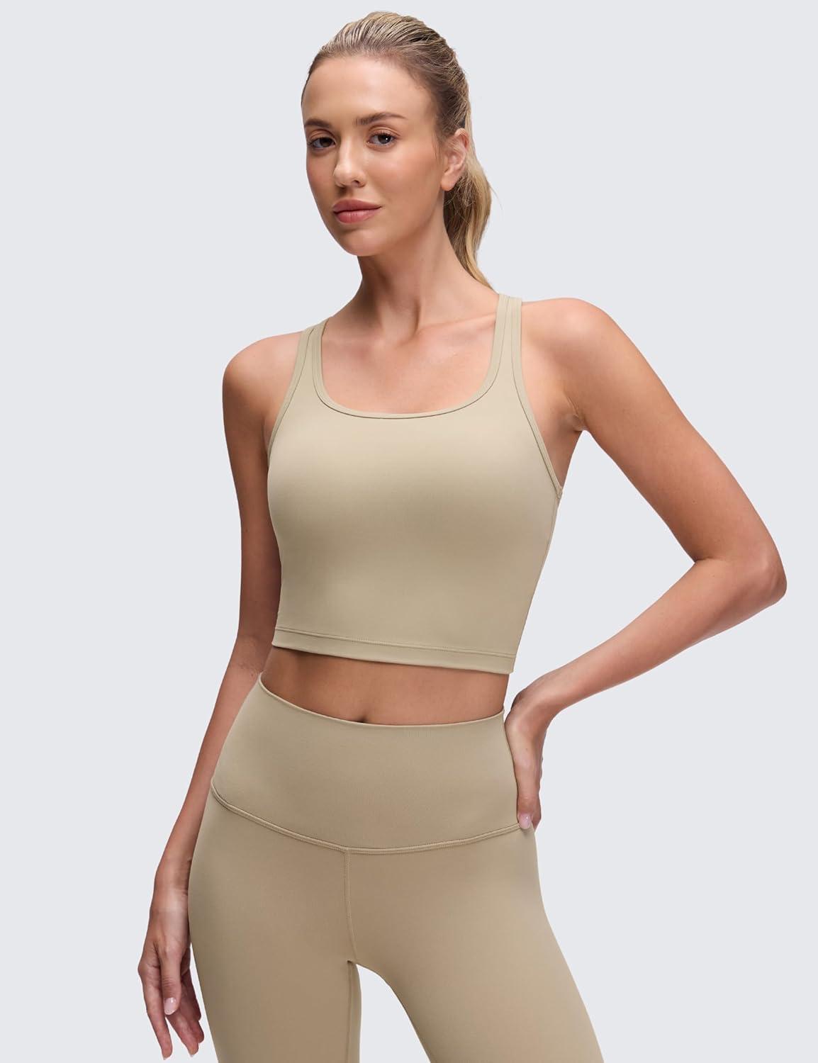 imageCRZ YOGA Butterluxe Racerback Crop Tank Tops for Women Padded YBack Longline Sports Bras Scoop Neck Workout YogaOak