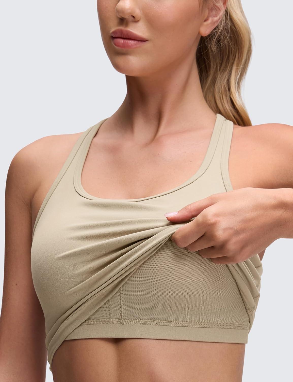 imageCRZ YOGA Butterluxe Racerback Crop Tank Tops for Women Padded YBack Longline Sports Bras Scoop Neck Workout YogaOak