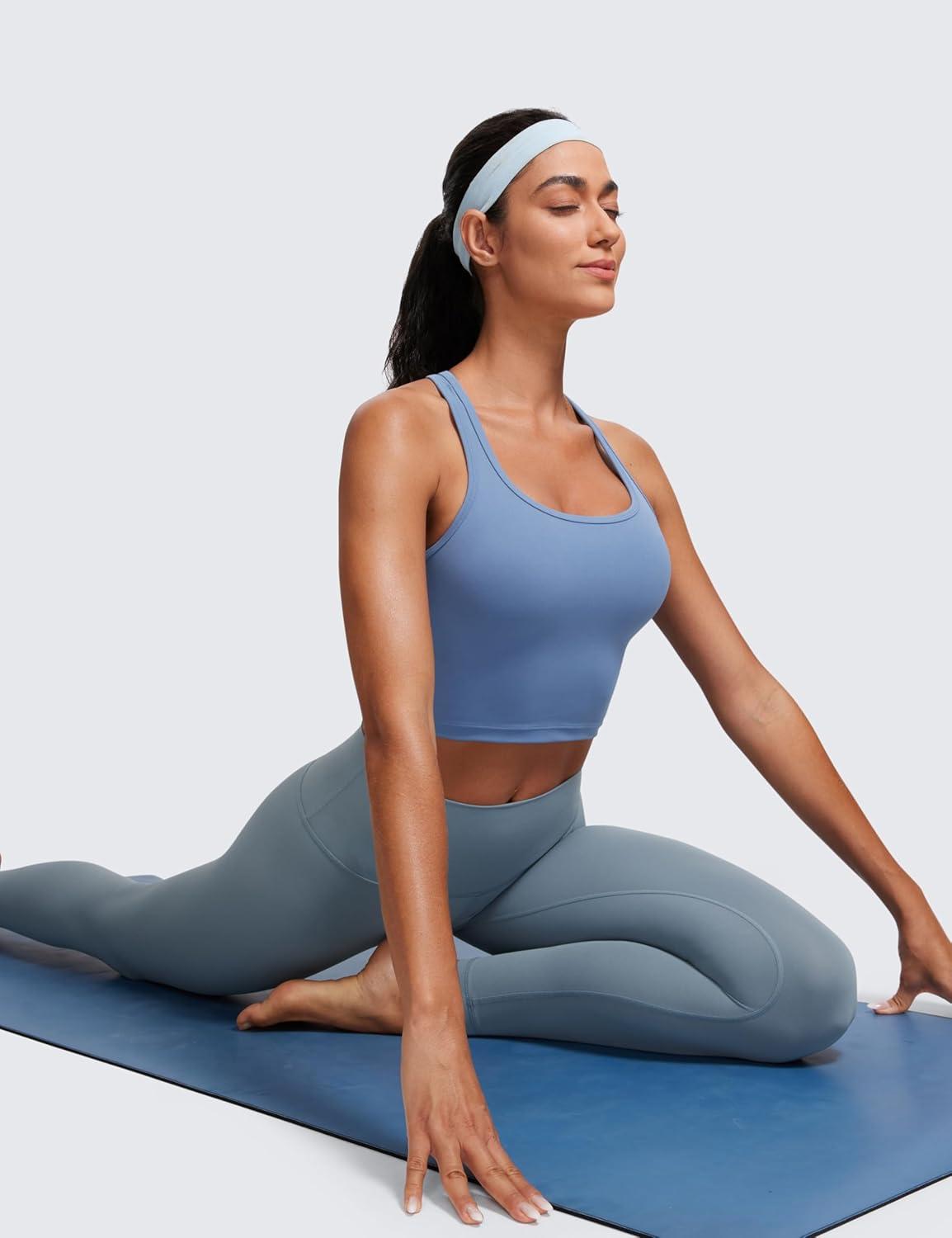 imageCRZ YOGA Butterluxe Racerback Crop Tank Tops for Women Padded YBack Longline Sports Bras Scoop Neck Workout YogaOasis Blue