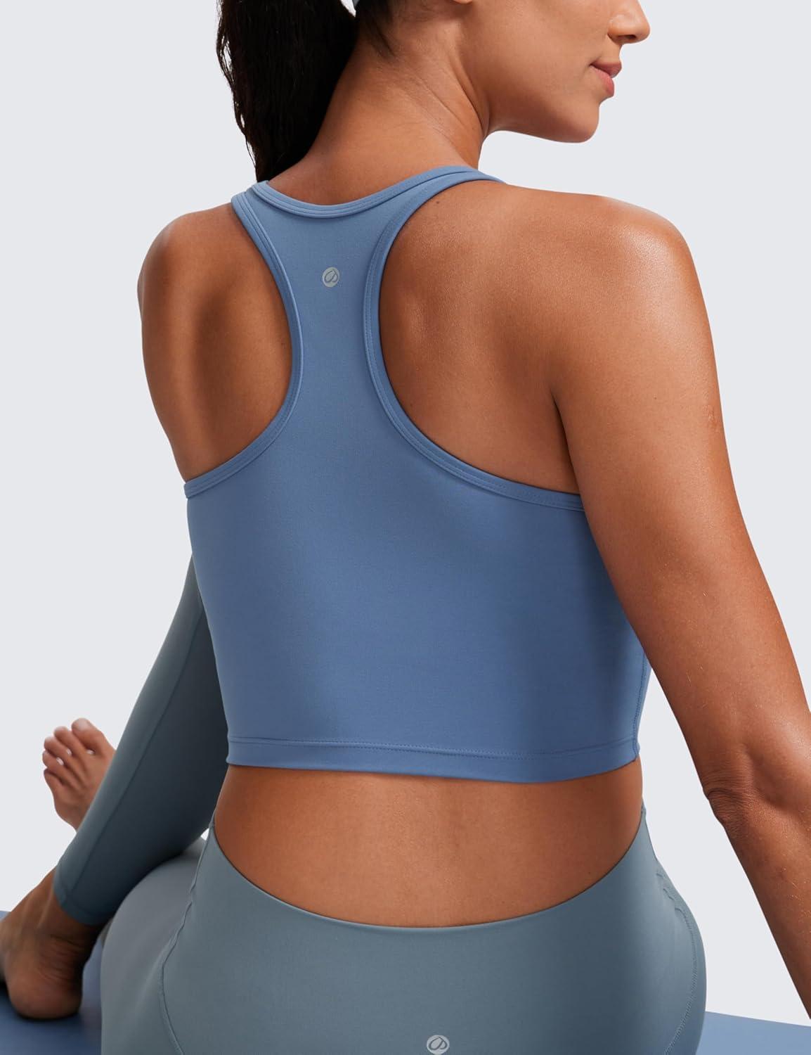 imageCRZ YOGA Butterluxe Racerback Crop Tank Tops for Women Padded YBack Longline Sports Bras Scoop Neck Workout YogaOasis Blue