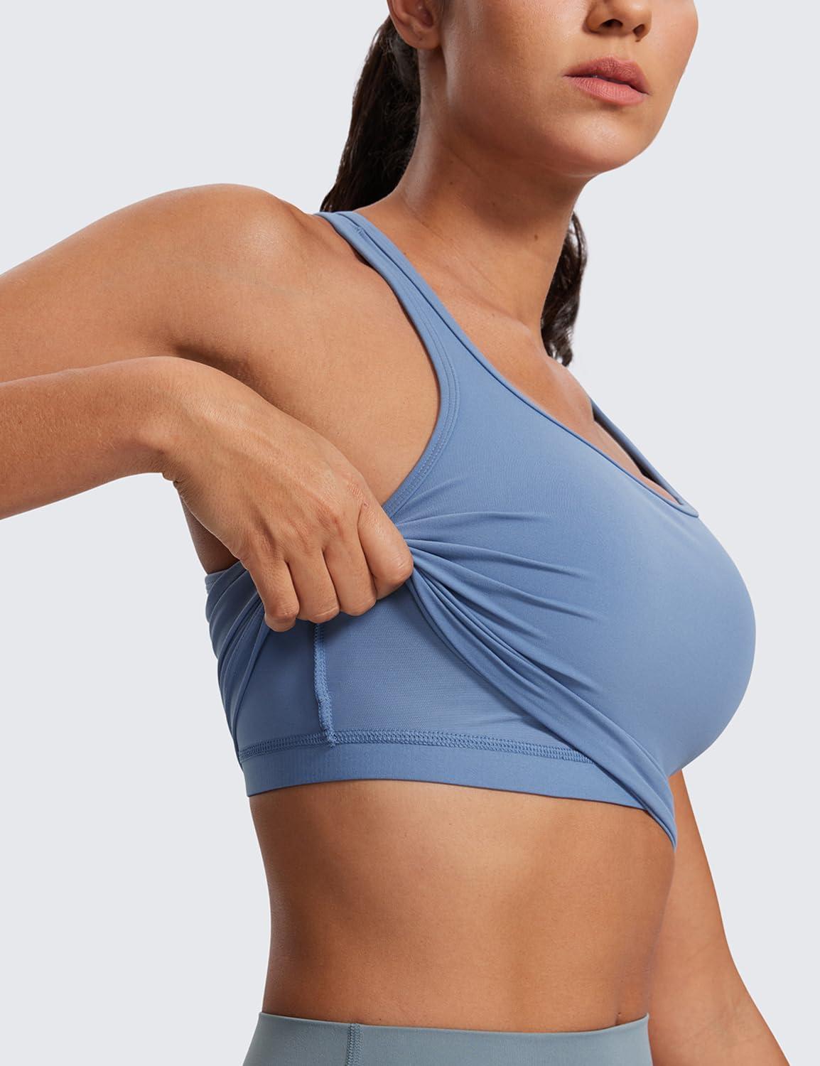 imageCRZ YOGA Butterluxe Racerback Crop Tank Tops for Women Padded YBack Longline Sports Bras Scoop Neck Workout YogaOasis Blue