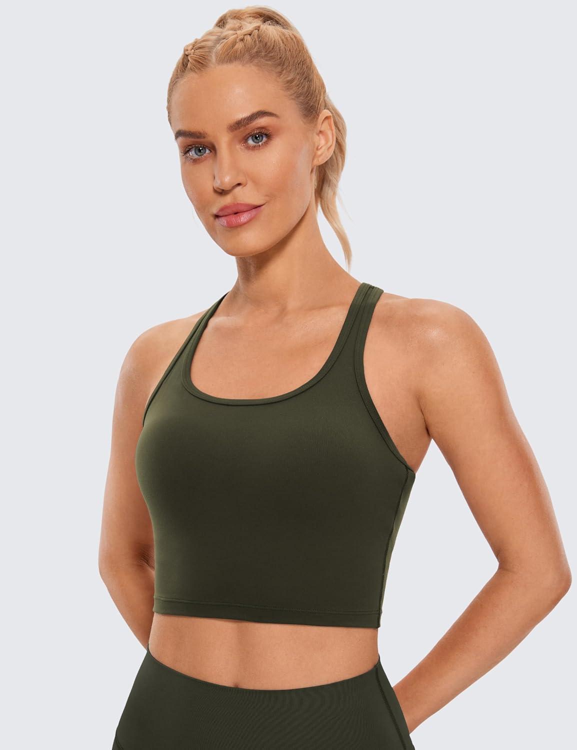 imageCRZ YOGA Butterluxe Racerback Crop Tank Tops for Women Padded YBack Longline Sports Bras Scoop Neck Workout YogaOlive Green