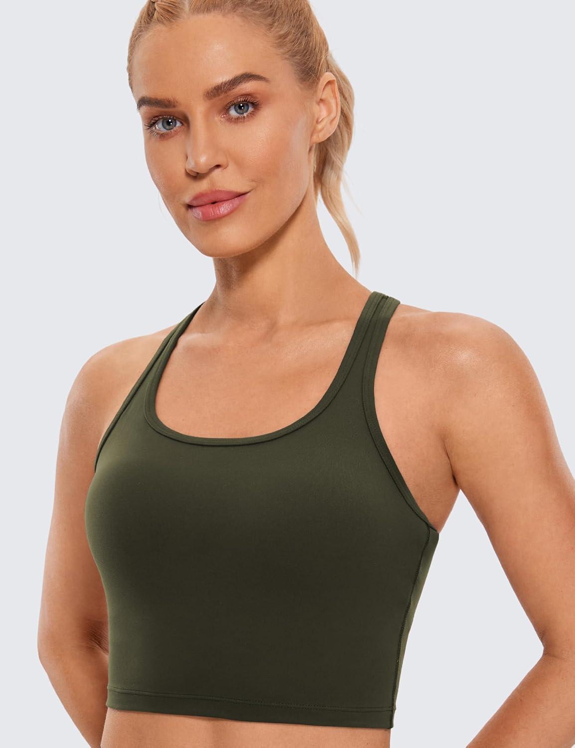 imageCRZ YOGA Butterluxe Racerback Crop Tank Tops for Women Padded YBack Longline Sports Bras Scoop Neck Workout YogaOlive Green