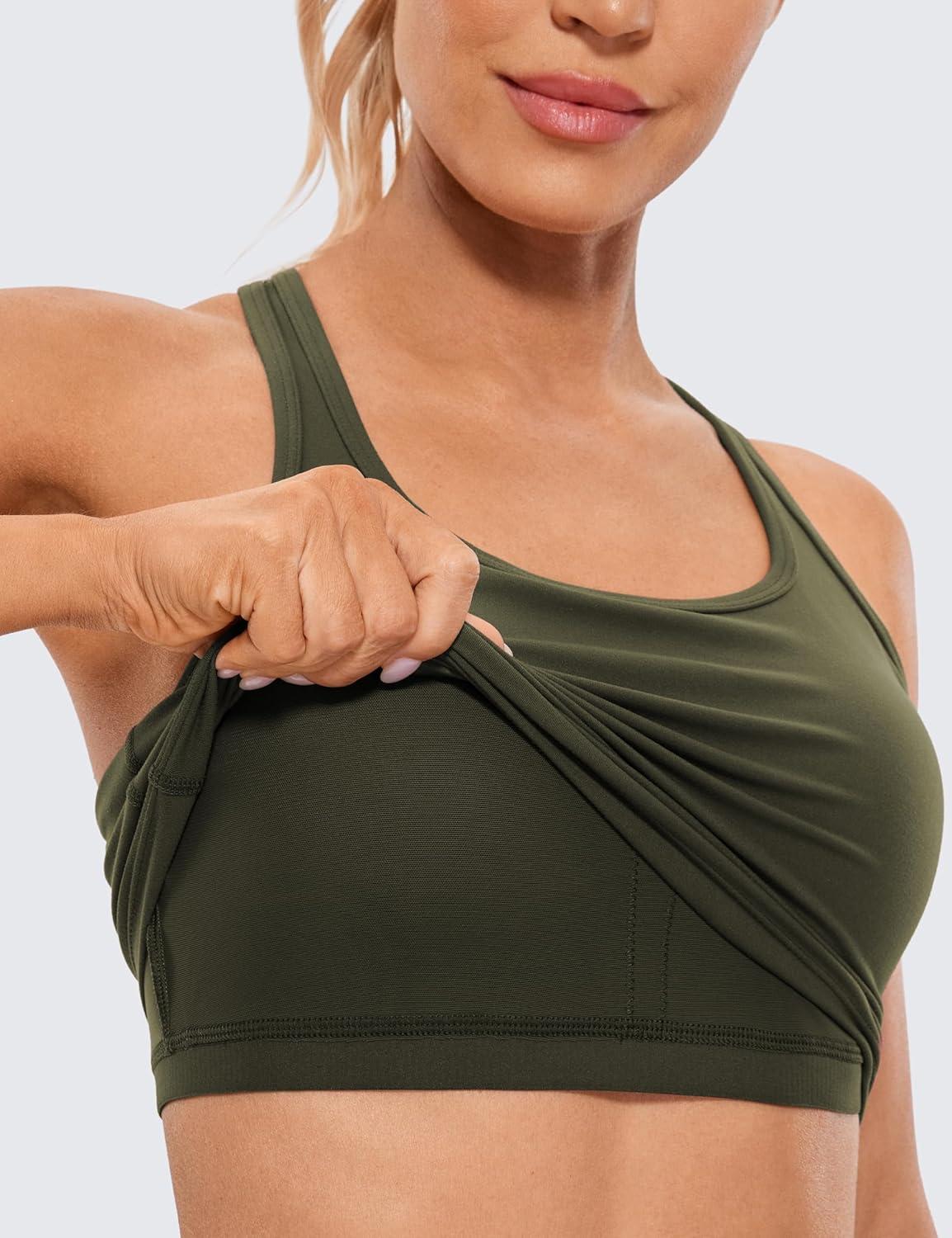 imageCRZ YOGA Butterluxe Racerback Crop Tank Tops for Women Padded YBack Longline Sports Bras Scoop Neck Workout YogaOlive Green