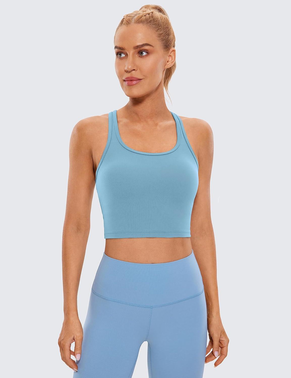 imageCRZ YOGA Butterluxe Racerback Crop Tank Tops for Women Padded YBack Longline Sports Bras Scoop Neck Workout YogaPure Blue