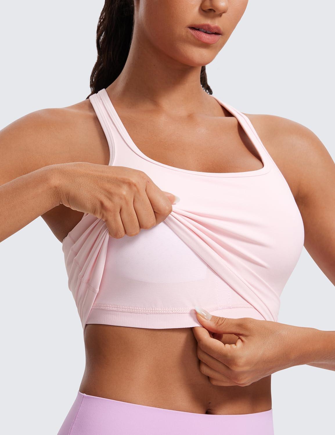 imageCRZ YOGA Butterluxe Racerback Crop Tank Tops for Women Padded YBack Longline Sports Bras Scoop Neck Workout YogaStrawberry Pink