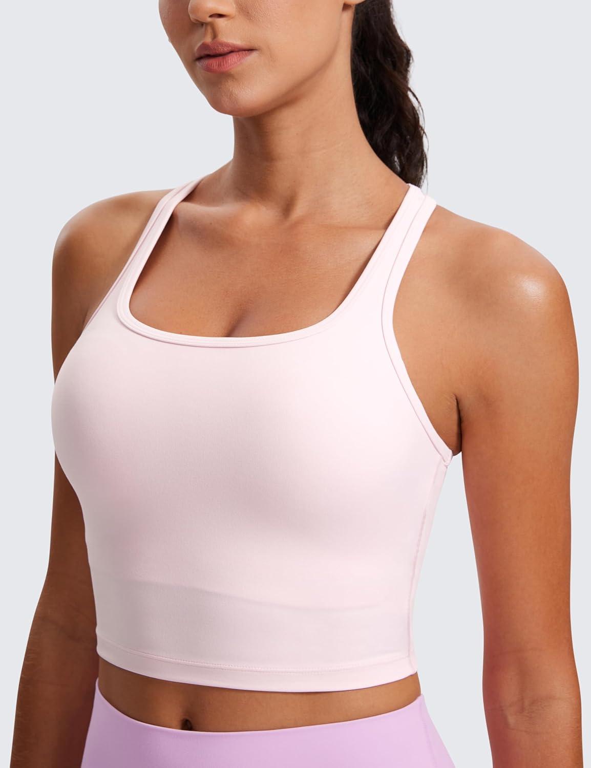 imageCRZ YOGA Butterluxe Racerback Crop Tank Tops for Women Padded YBack Longline Sports Bras Scoop Neck Workout YogaStrawberry Pink
