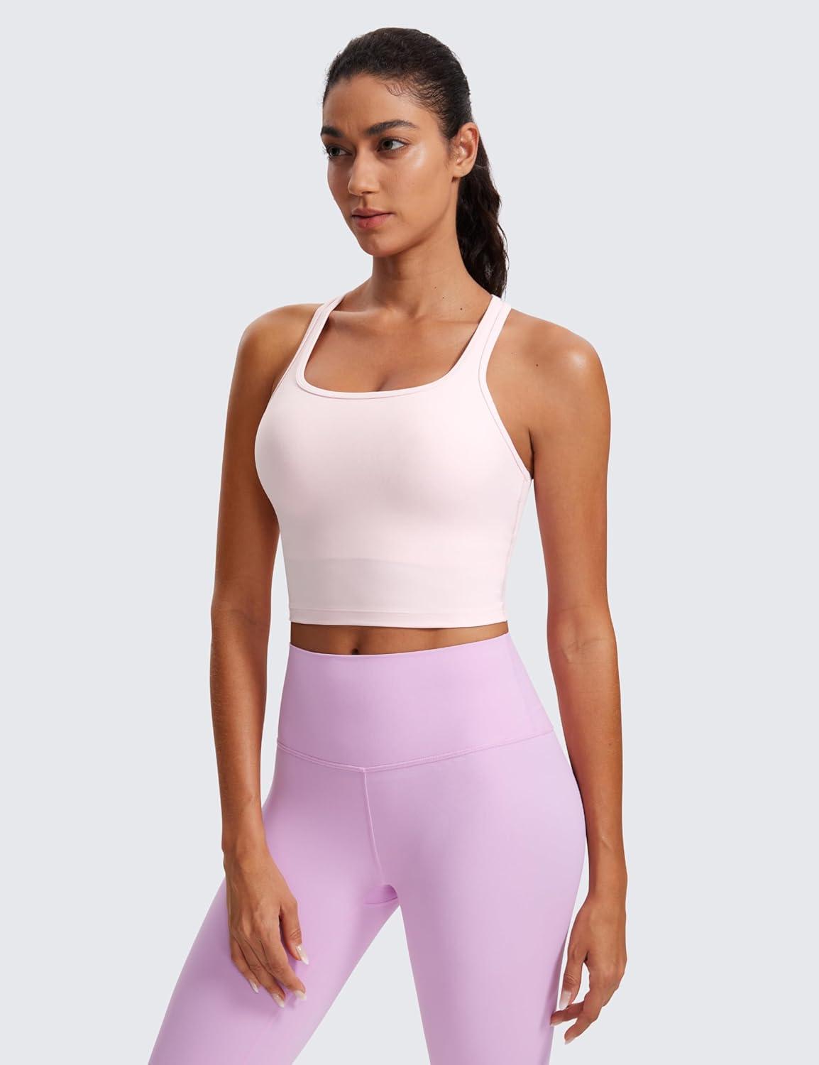imageCRZ YOGA Butterluxe Racerback Crop Tank Tops for Women Padded YBack Longline Sports Bras Scoop Neck Workout YogaStrawberry Pink