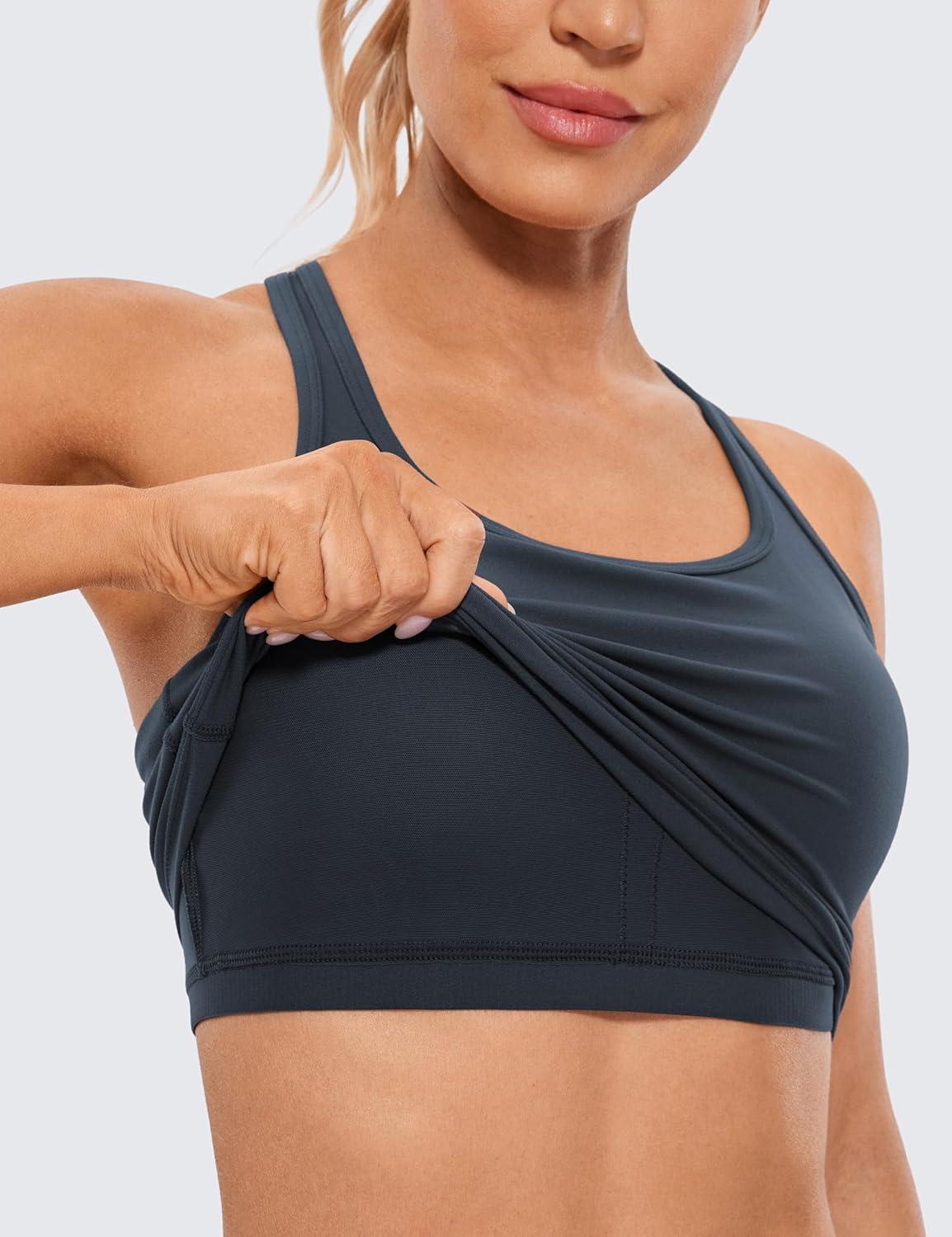 imageCRZ YOGA Butterluxe Racerback Crop Tank Tops for Women Padded YBack Longline Sports Bras Scoop Neck Workout YogaTrue Navy