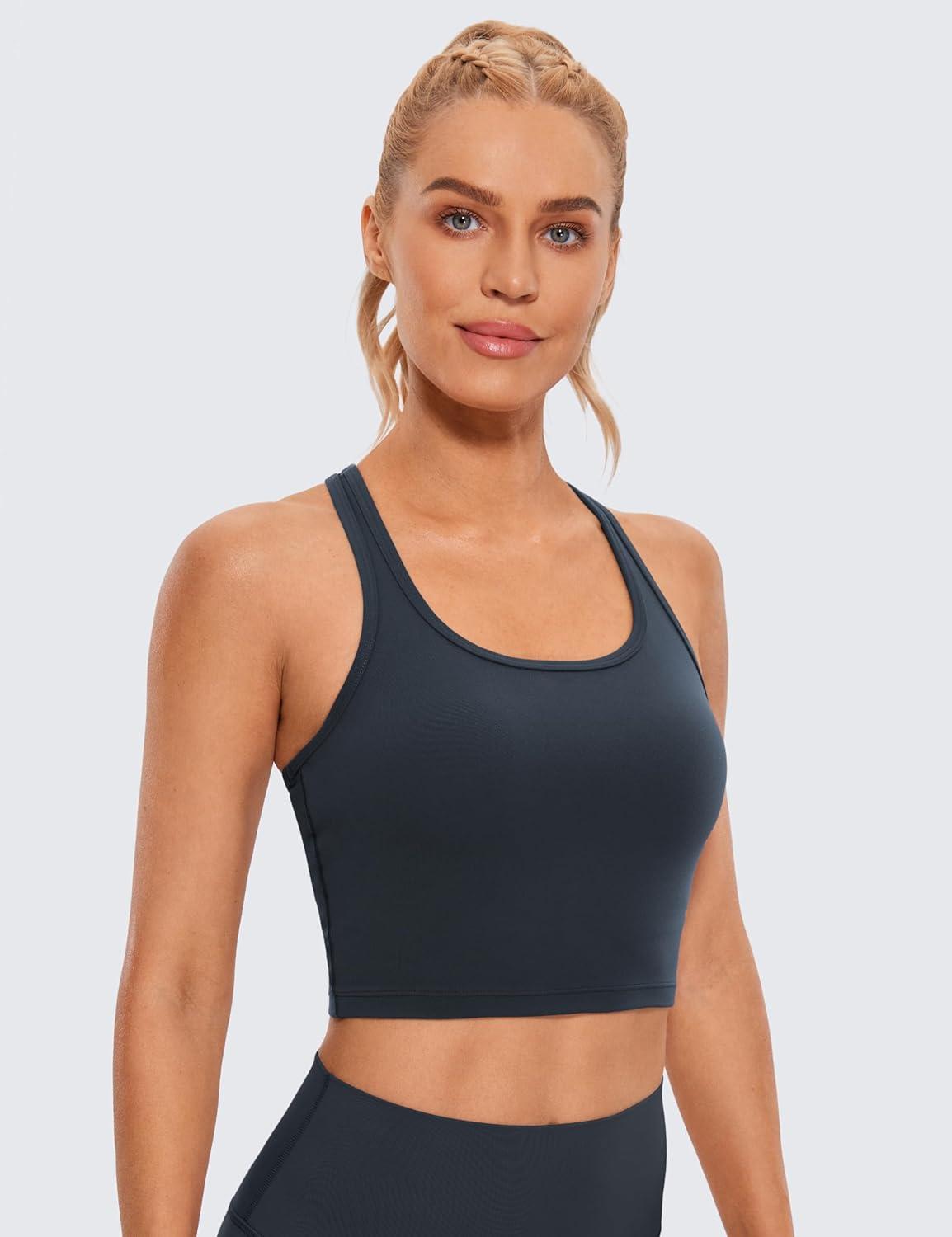 imageCRZ YOGA Butterluxe Racerback Crop Tank Tops for Women Padded YBack Longline Sports Bras Scoop Neck Workout YogaTrue Navy
