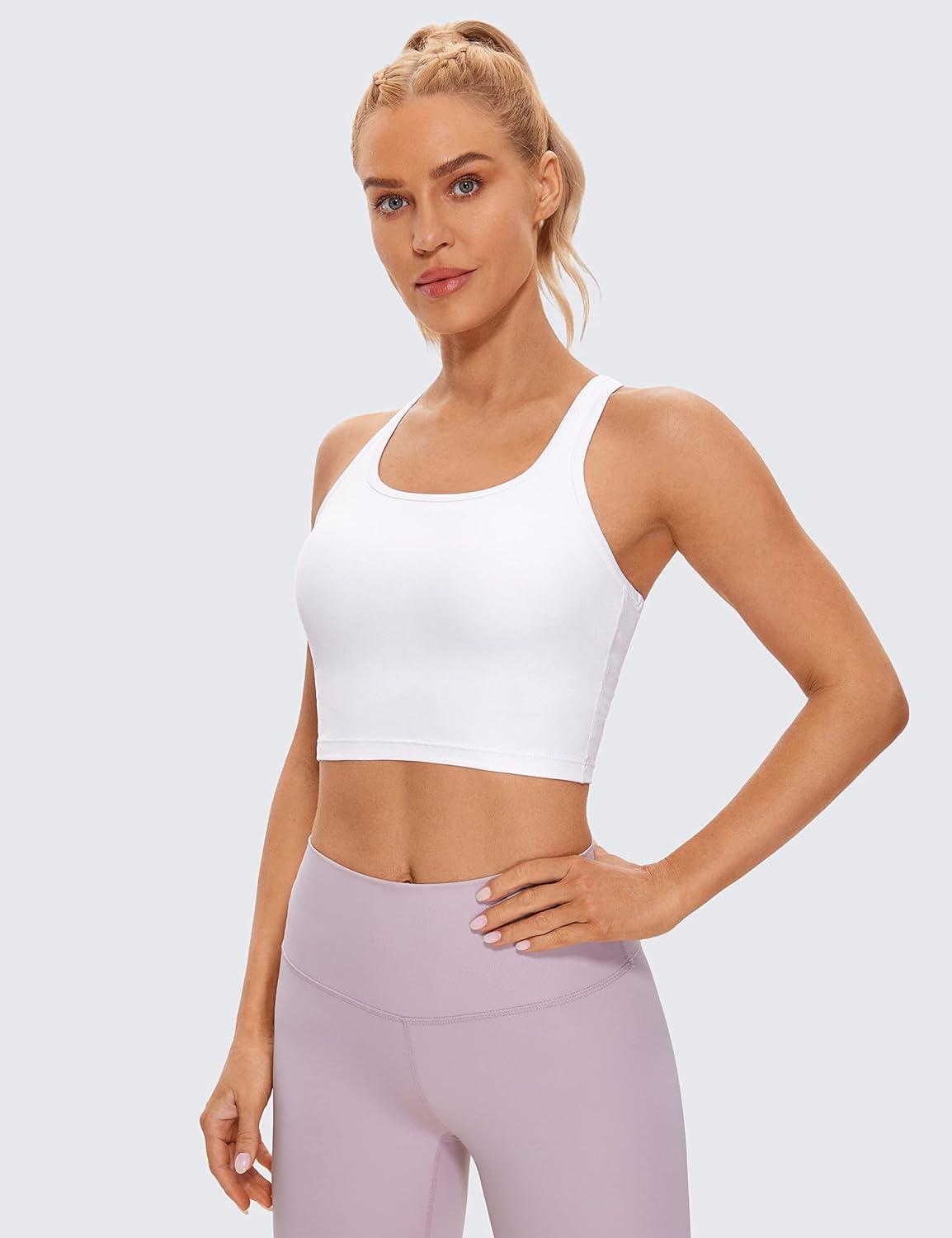 imageCRZ YOGA Butterluxe Racerback Crop Tank Tops for Women Padded YBack Longline Sports Bras Scoop Neck Workout YogaWhite