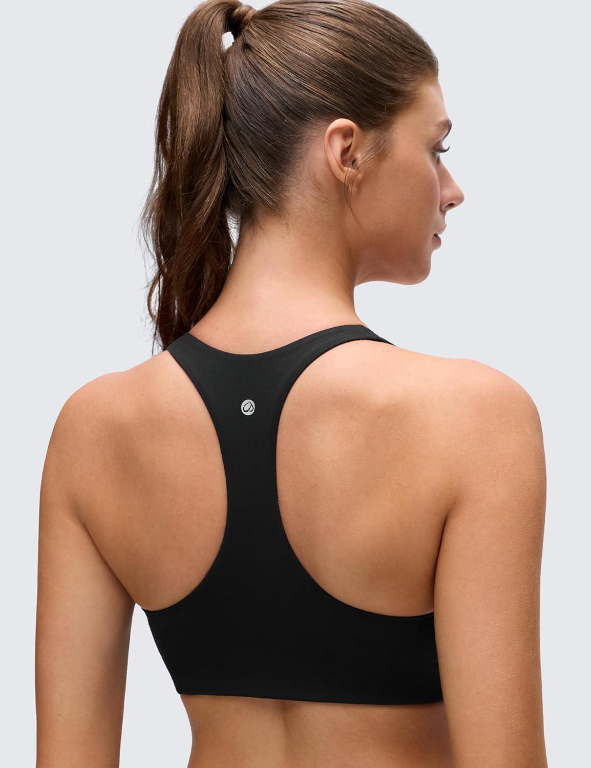 imageCRZ YOGA Butterluxe Racerback Sports Bras for Women V Neck Supportive Padded Wireless Athletic Yoga Crop TopBlack