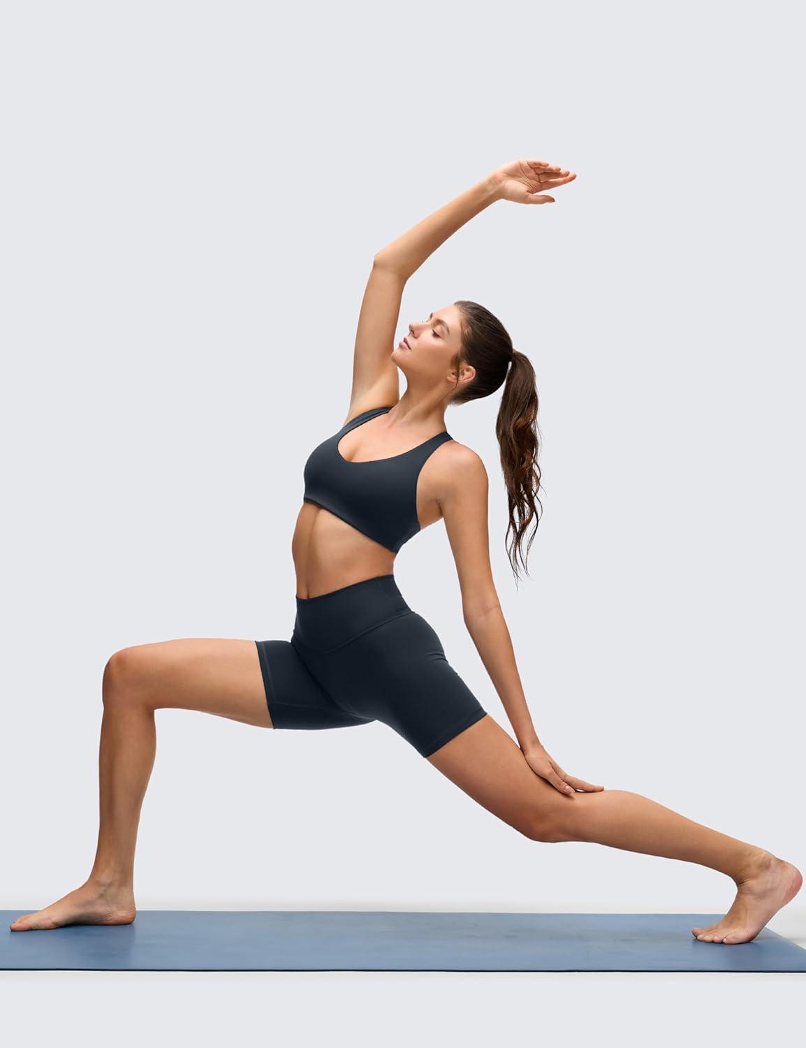 imageCRZ YOGA Butterluxe Racerback Sports Bras for Women V Neck Supportive Padded Wireless Athletic Yoga Crop TopTrue Navy