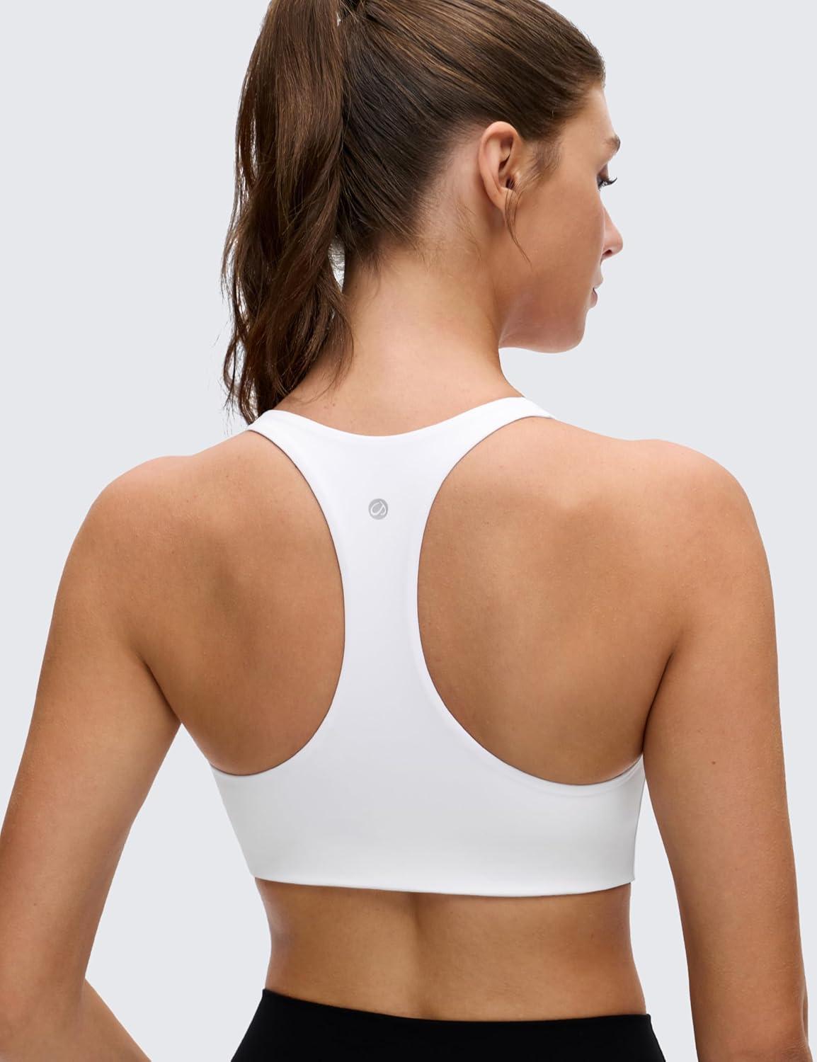 imageCRZ YOGA Butterluxe Racerback Sports Bras for Women V Neck Supportive Padded Wireless Athletic Yoga Crop TopWhite