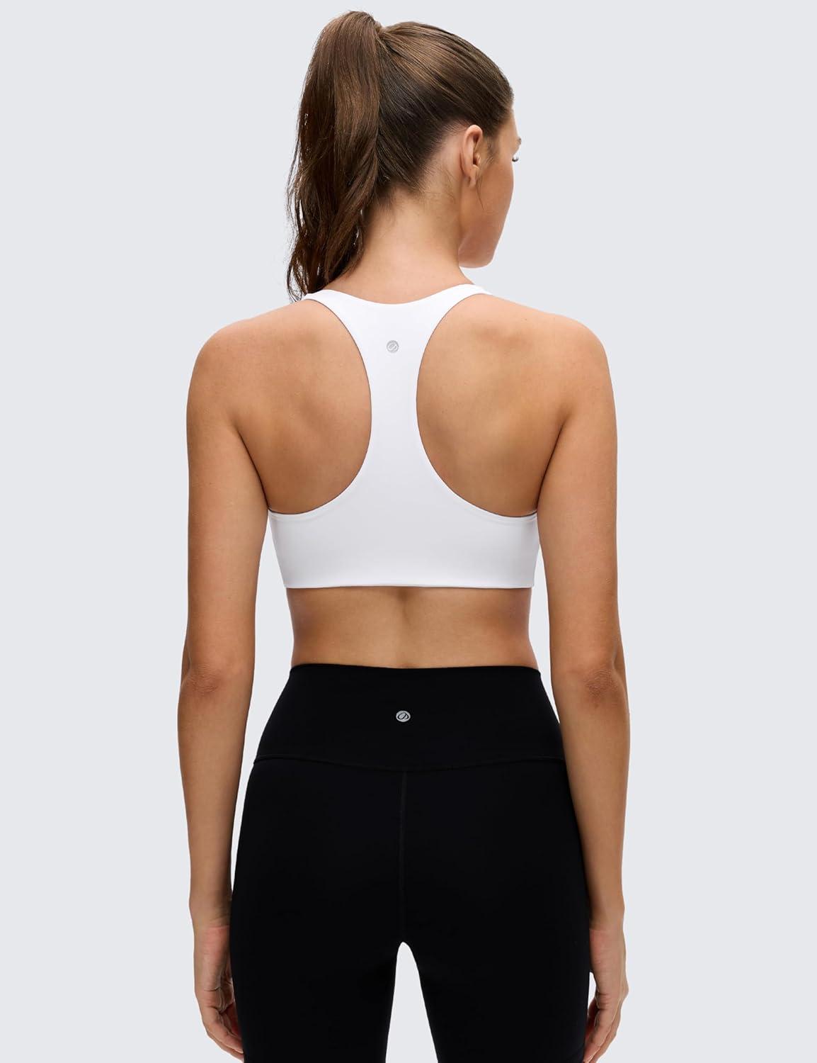imageCRZ YOGA Butterluxe Racerback Sports Bras for Women V Neck Supportive Padded Wireless Athletic Yoga Crop TopWhite