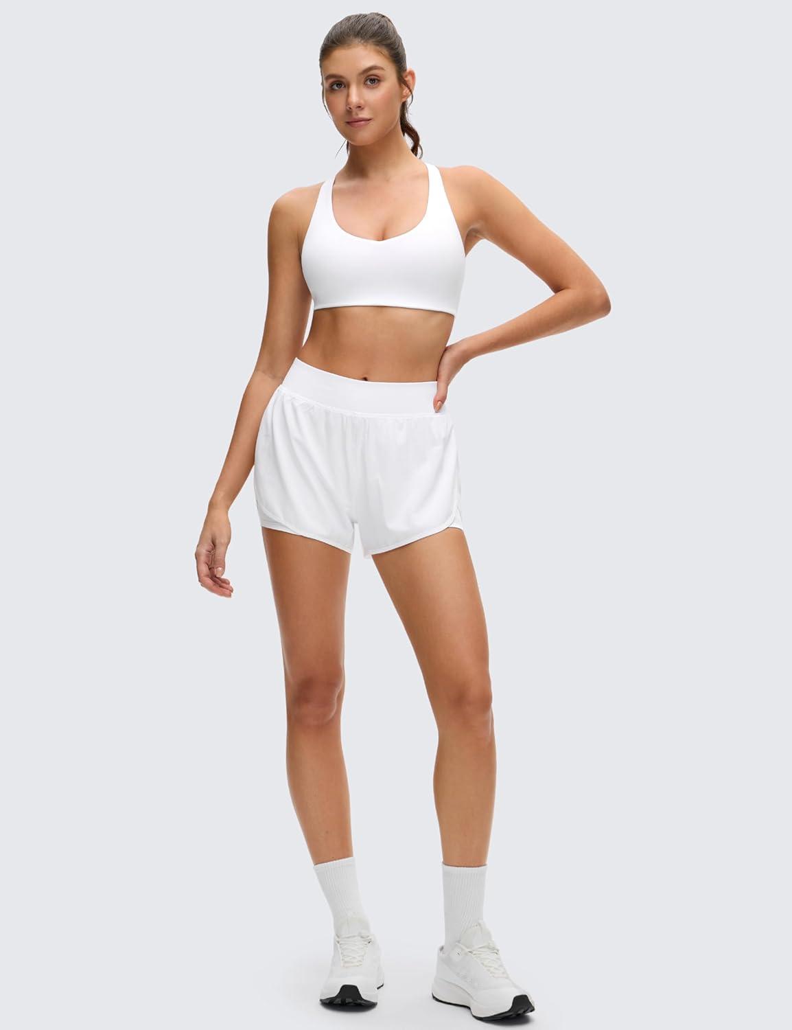 imageCRZ YOGA Butterluxe Racerback Sports Bras for Women V Neck Supportive Padded Wireless Athletic Yoga Crop TopWhite