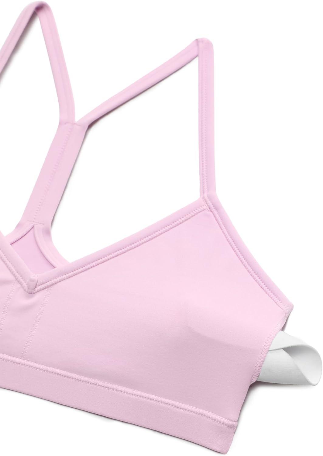 imageCRZ YOGA Butterluxe Ruched Sports Bras for Women V Neck Spaghetti Thin Strap Y Back Wireless Padded Yoga Crop TopVita Pink