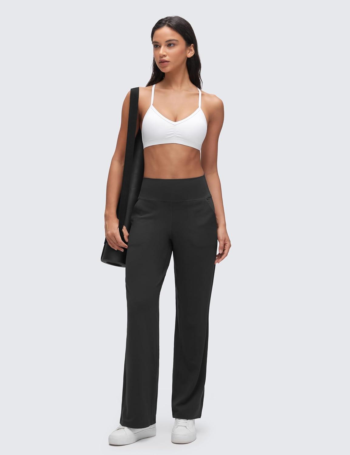 imageCRZ YOGA Butterluxe Ruched Sports Bras for Women V Neck Spaghetti Thin Strap Y Back Wireless Padded Yoga Crop TopWhite