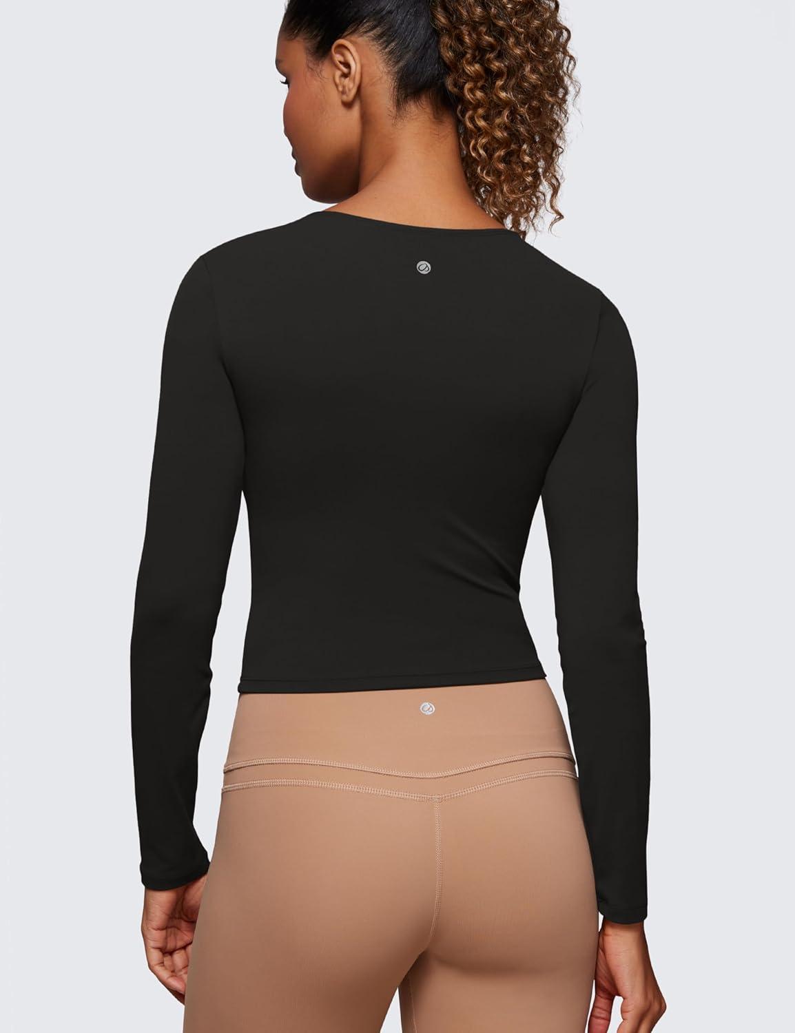 imageCRZ YOGA Butterluxe Scoop Neck Long Sleeve Shirts for Women Workout Athletic Casual Tops Crop Slim Basic Tight ShirtBlack
