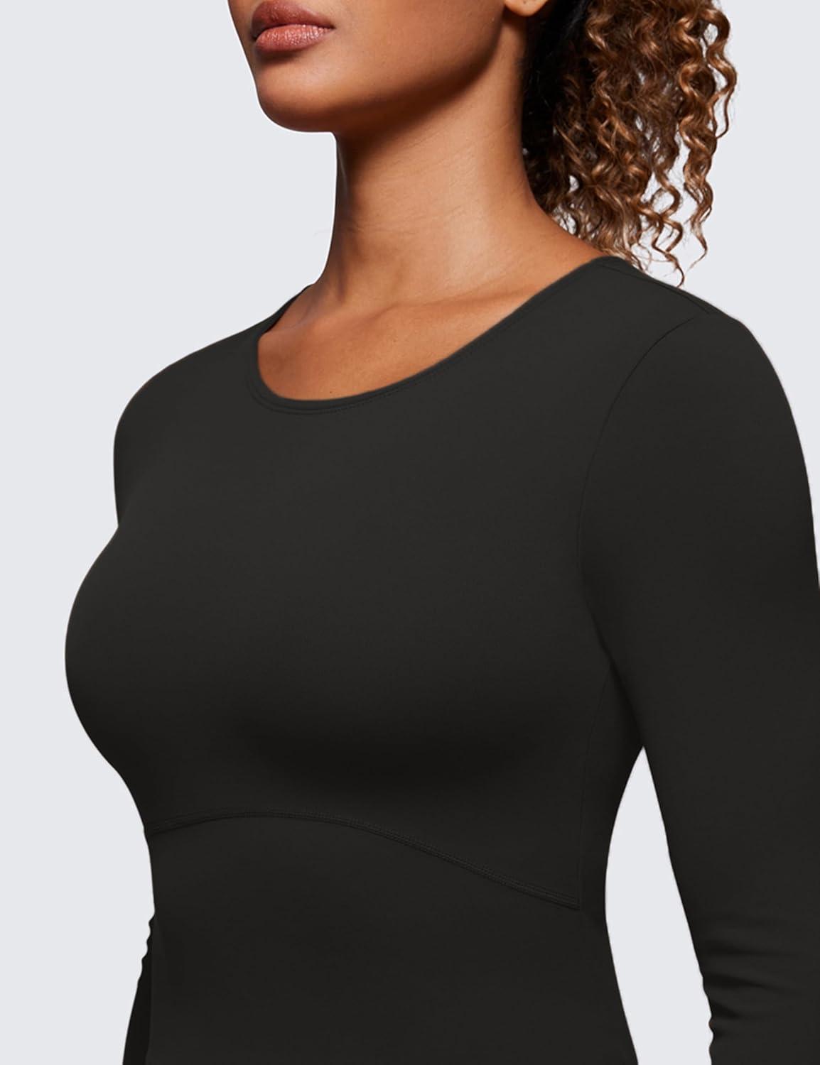 imageCRZ YOGA Butterluxe Scoop Neck Long Sleeve Shirts for Women Workout Athletic Casual Tops Crop Slim Basic Tight ShirtBlack