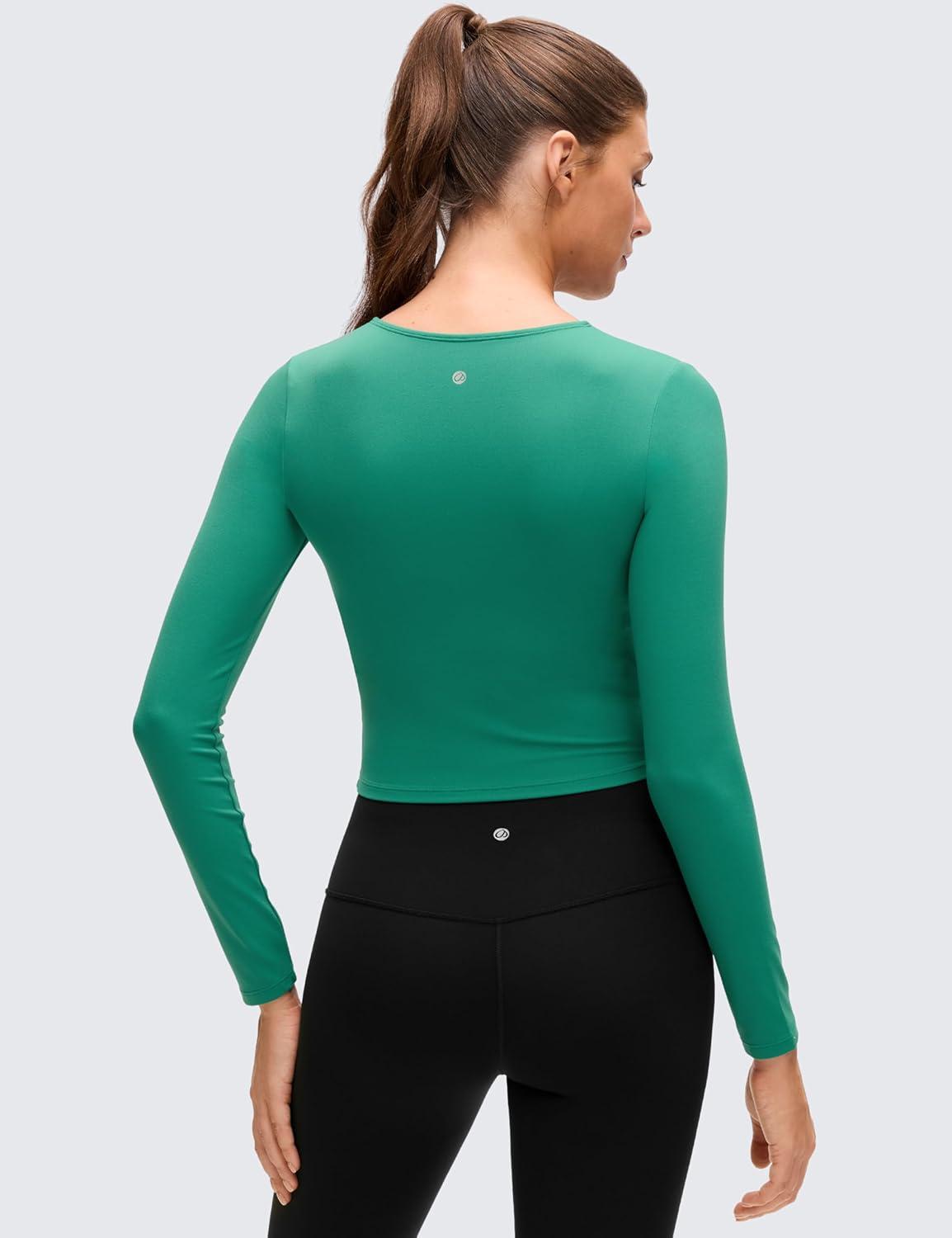 imageCRZ YOGA Butterluxe Scoop Neck Long Sleeve Shirts for Women Workout Athletic Casual Tops Crop Slim Basic Tight ShirtCascadia Green