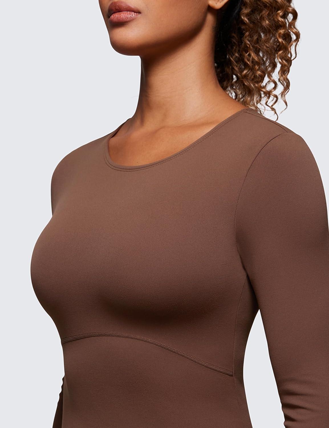 imageCRZ YOGA Butterluxe Scoop Neck Long Sleeve Shirts for Women Workout Athletic Casual Tops Crop Slim Basic Tight ShirtCoffee Brown