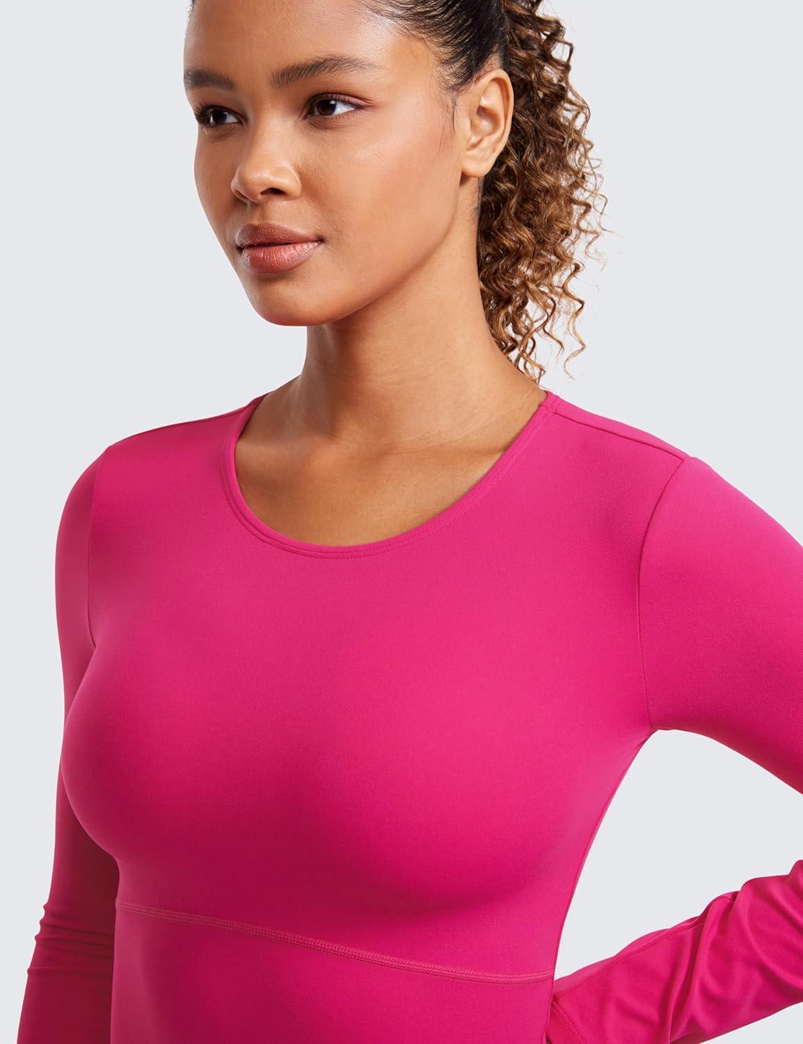 imageCRZ YOGA Butterluxe Scoop Neck Long Sleeve Shirts for Women Workout Athletic Casual Tops Crop Slim Basic Tight ShirtGranita Pink