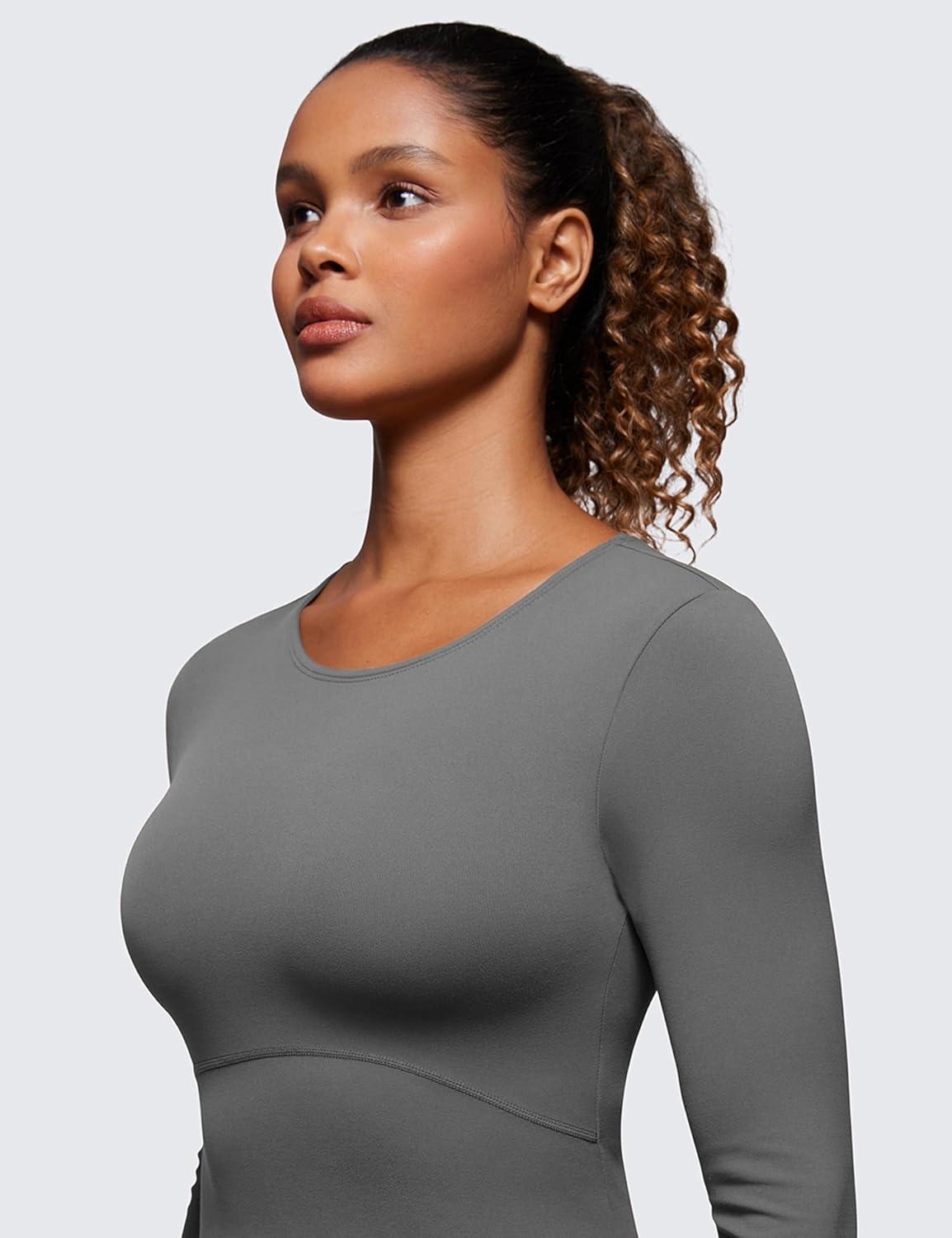 imageCRZ YOGA Butterluxe Scoop Neck Long Sleeve Shirts for Women Workout Athletic Casual Tops Crop Slim Basic Tight ShirtLava Smoke Grey